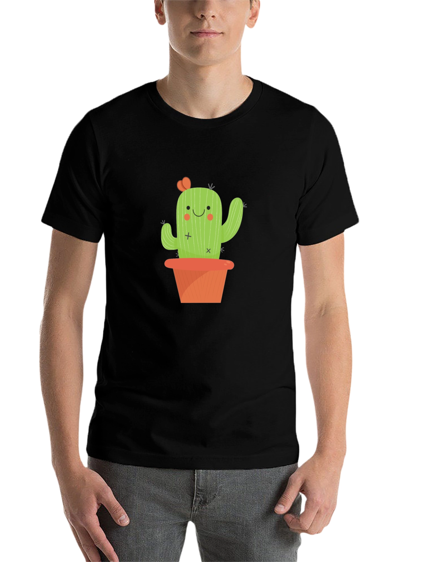 Black Cactus T-Shirt - Cute Potted Plant Design view 7