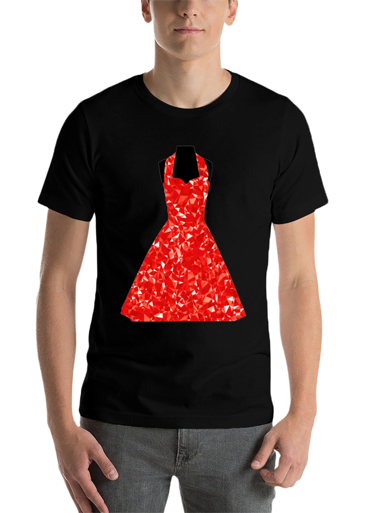 Black Geometric Red Dress Graphic T-Shirt view 7