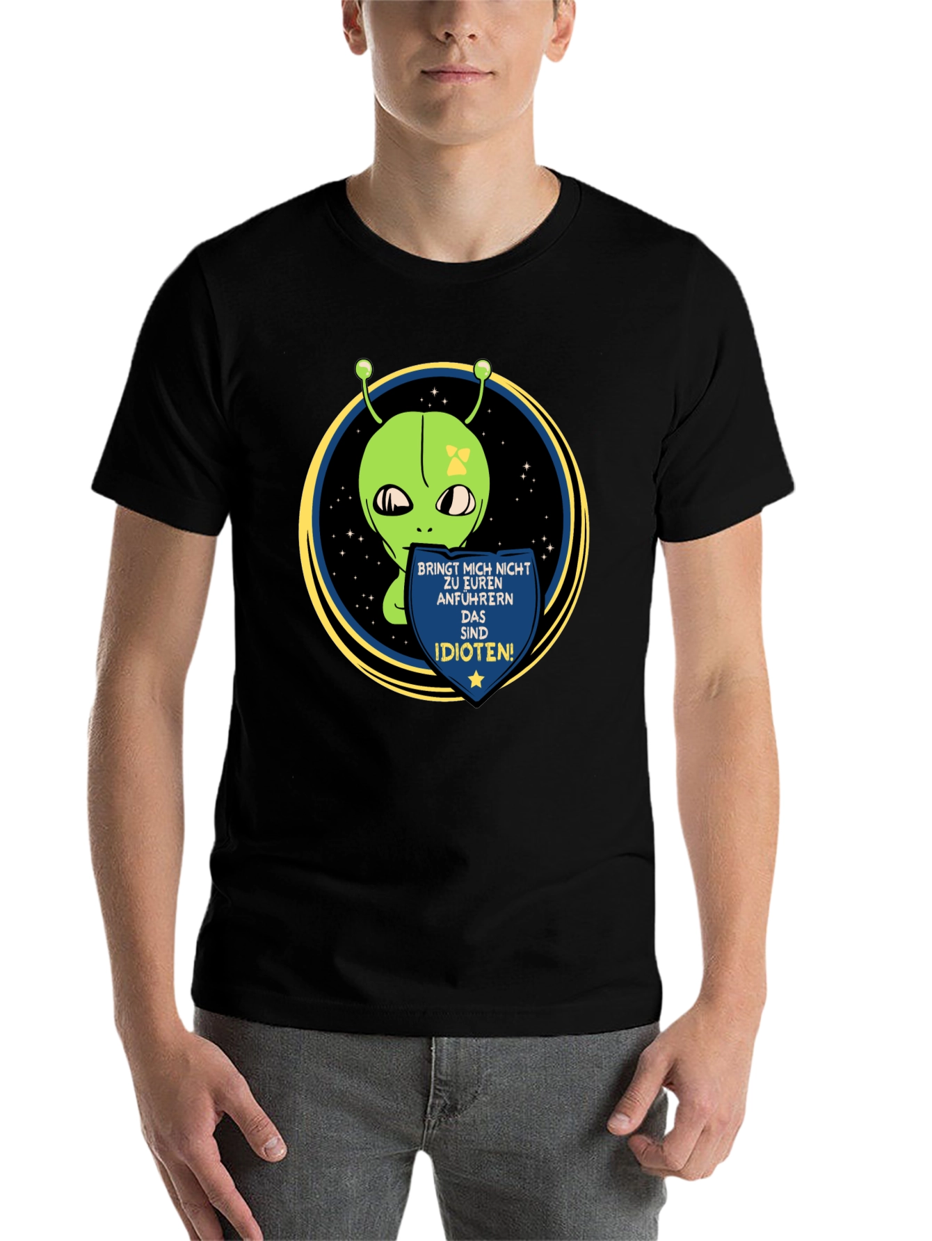 Black Alien Graphic T-Shirt - Funny Sci-Fi Design view 7