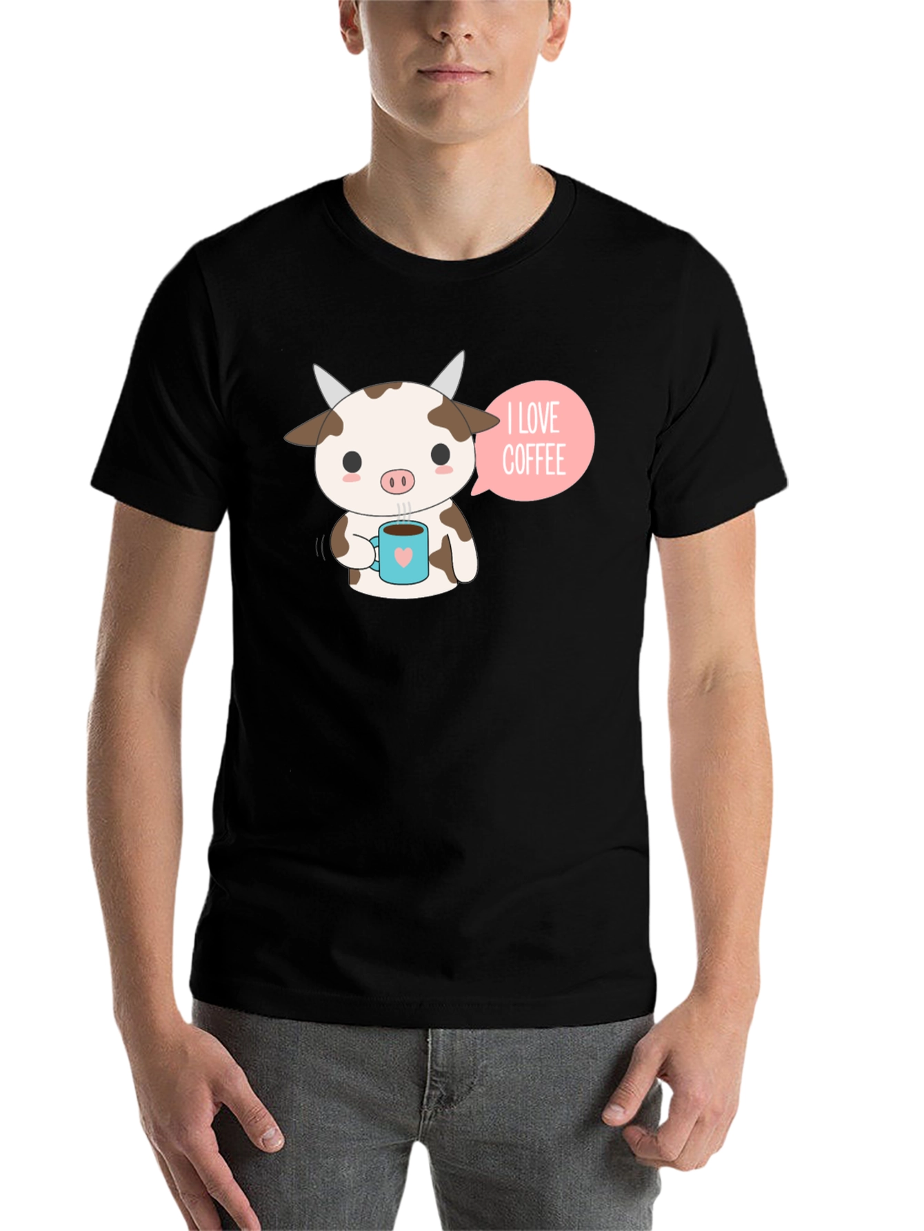 Black Cute Cow Coffee Lover Graphic T-Shirt view 7