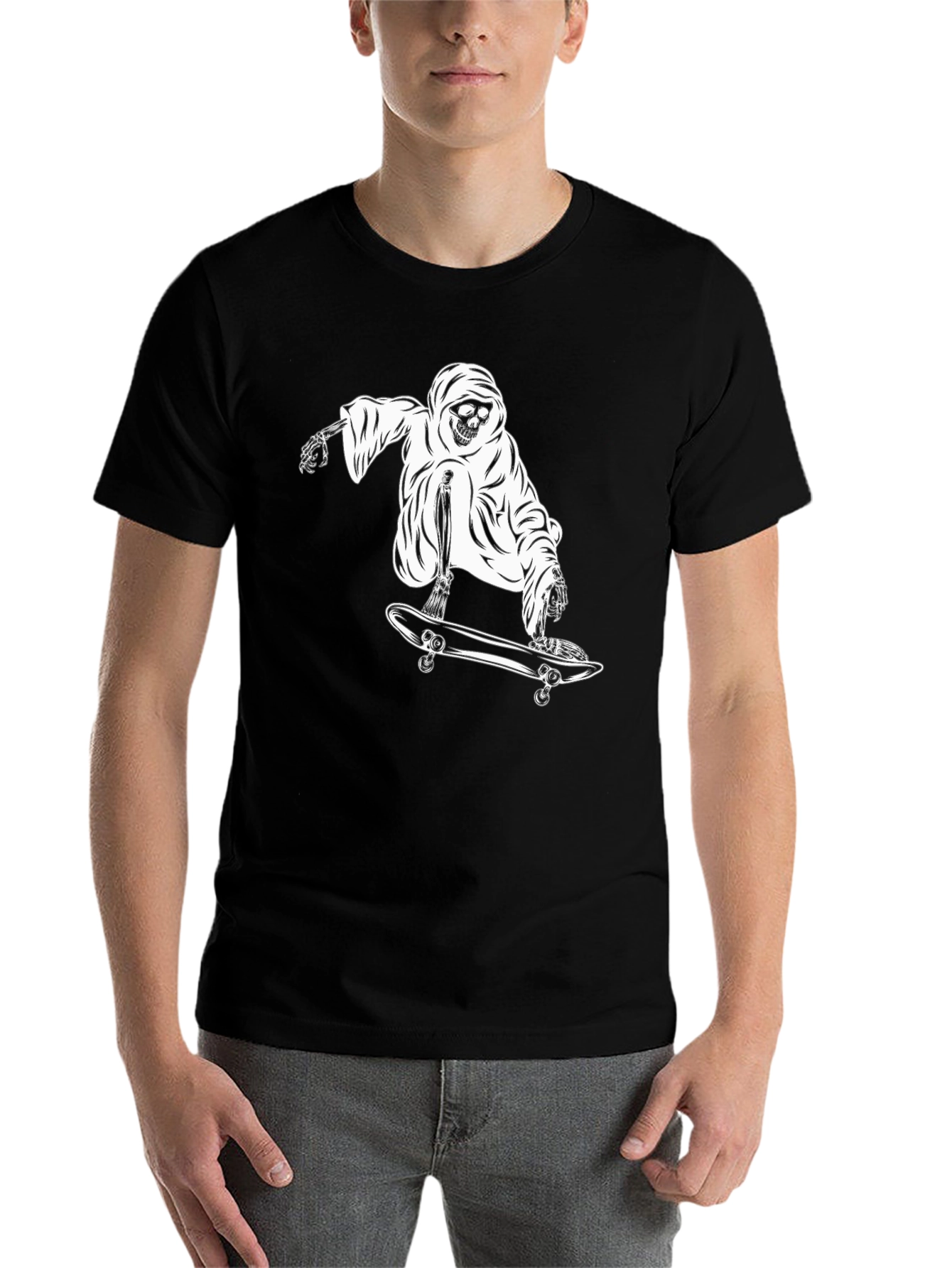 Black Skateboarding Skeleton T-Shirt - Cool Graphic Tee view 7