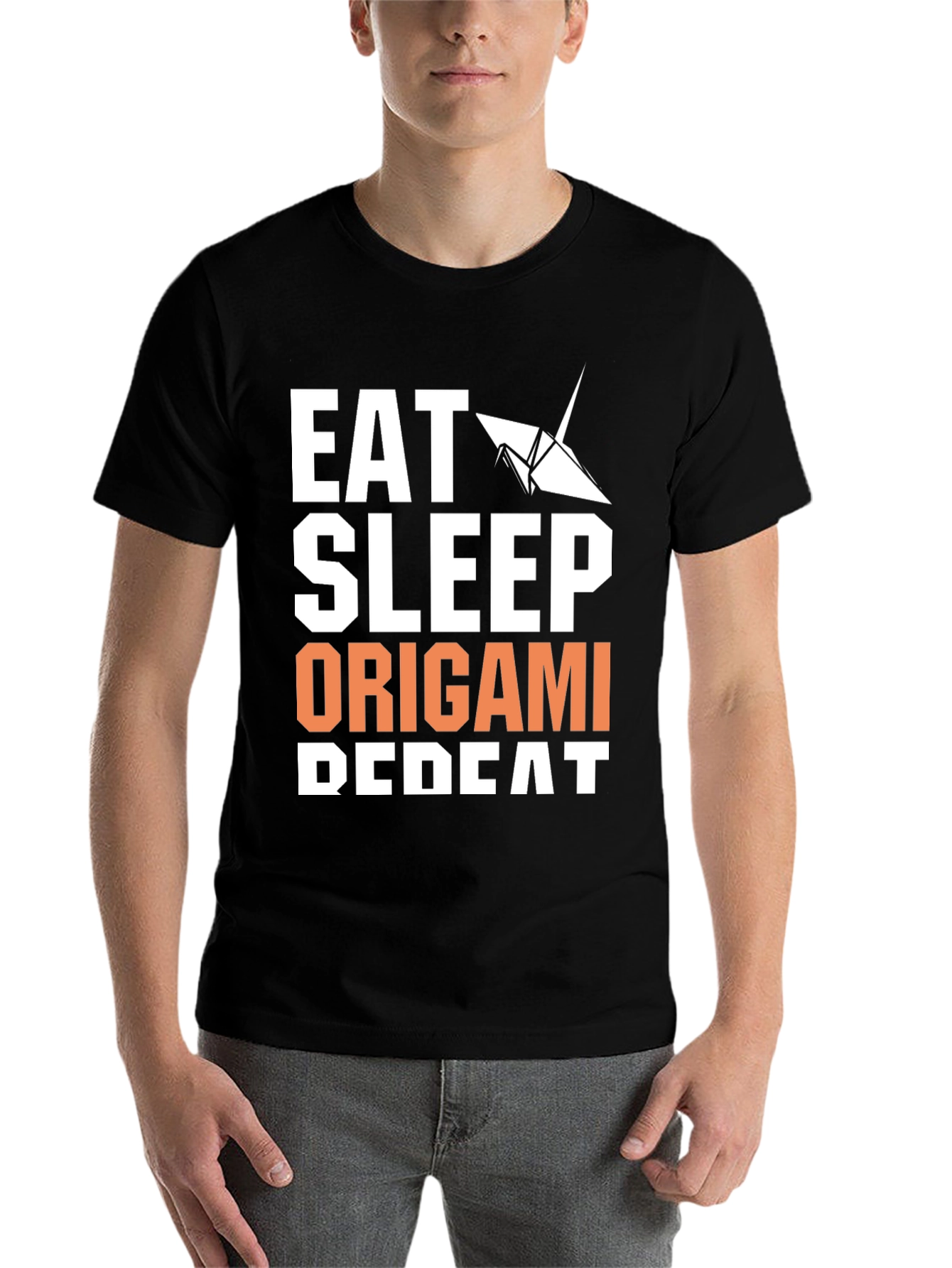 Black Eat Sleep Origami Repeat Graphic Tee view 7