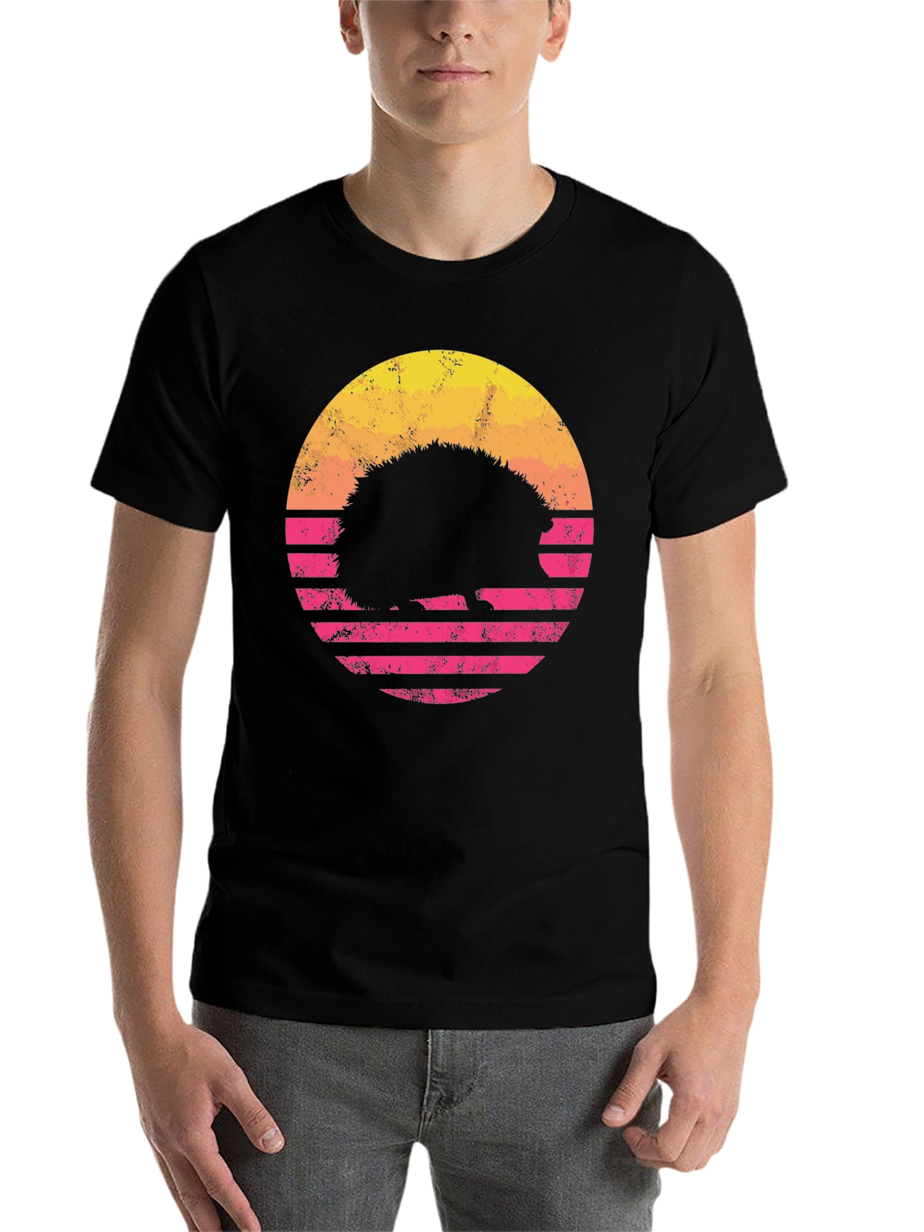 Black Retro Hedgehog Sunset T-Shirt view 7