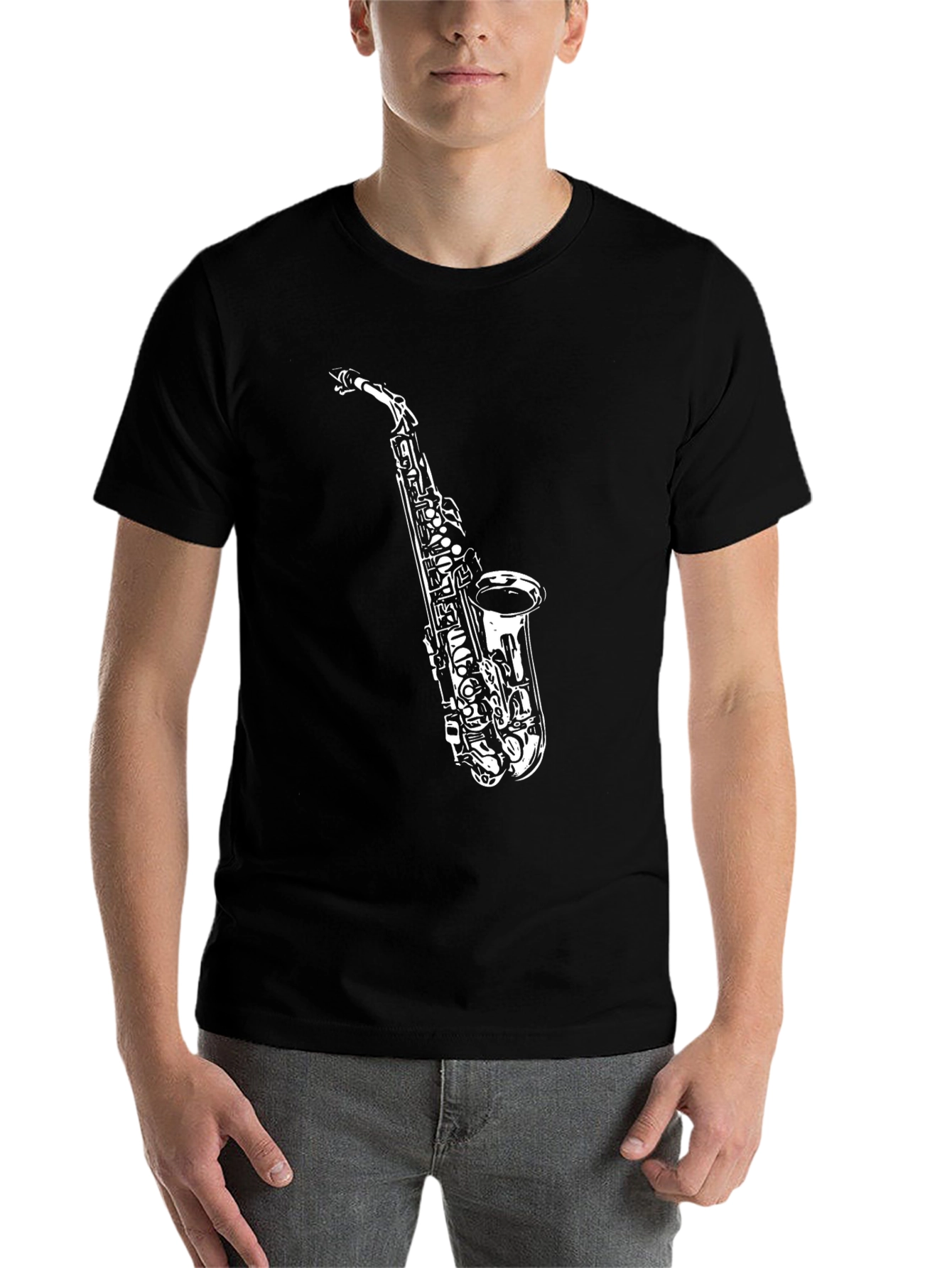 Black Saxophone Graphic Tee - Cool Musician Shirt view 7