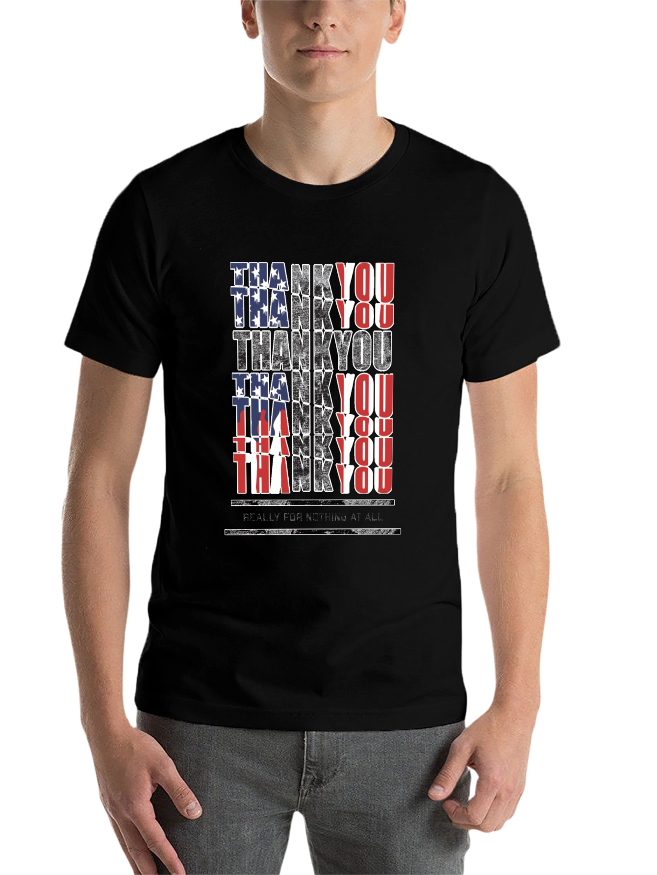 Black Patriotic Thank You T-Shirt - Men's Black Tee view 7