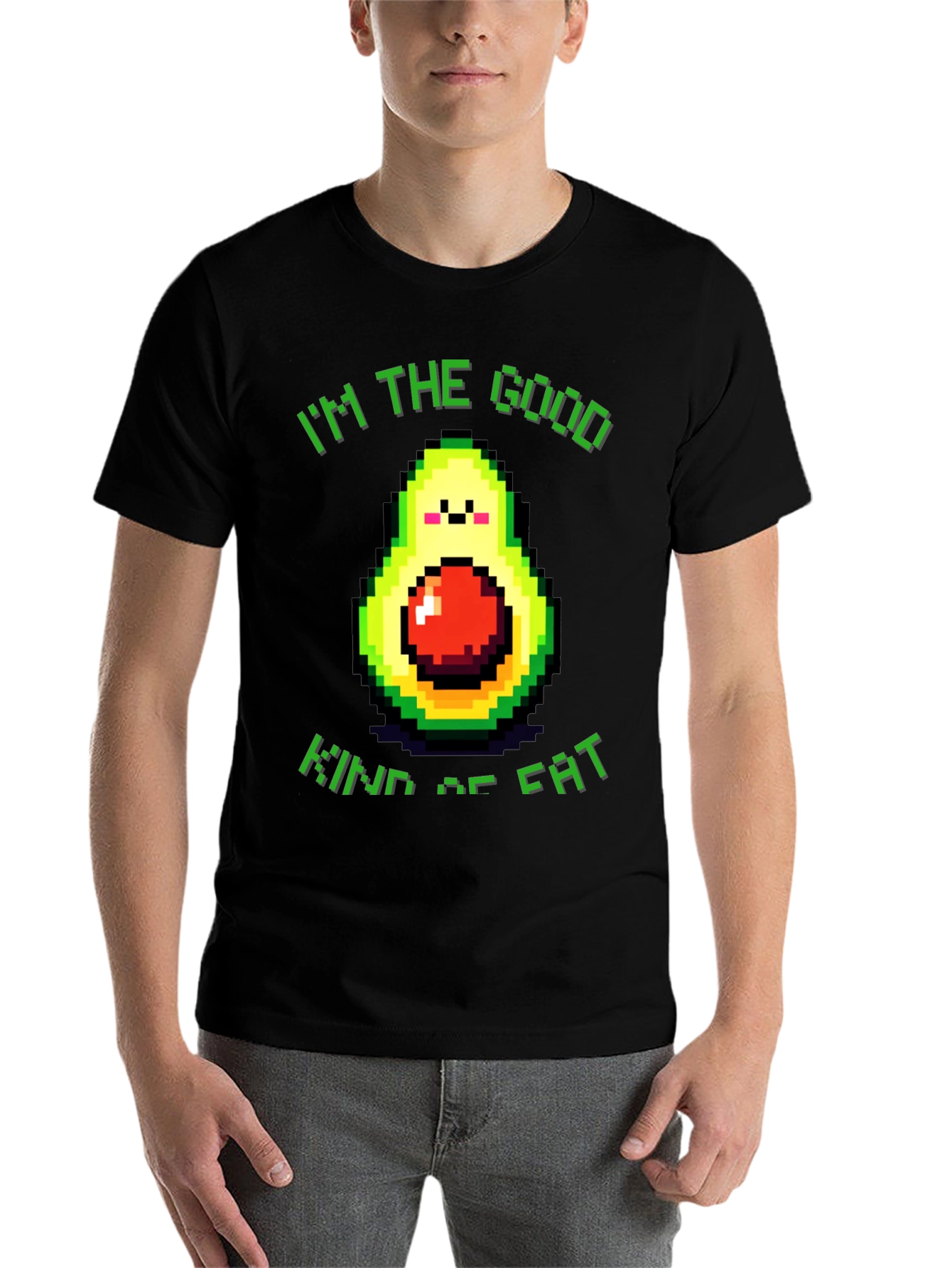 Black Funny Avocado T-Shirt - "I'm the Good Kind of Fat" view 7