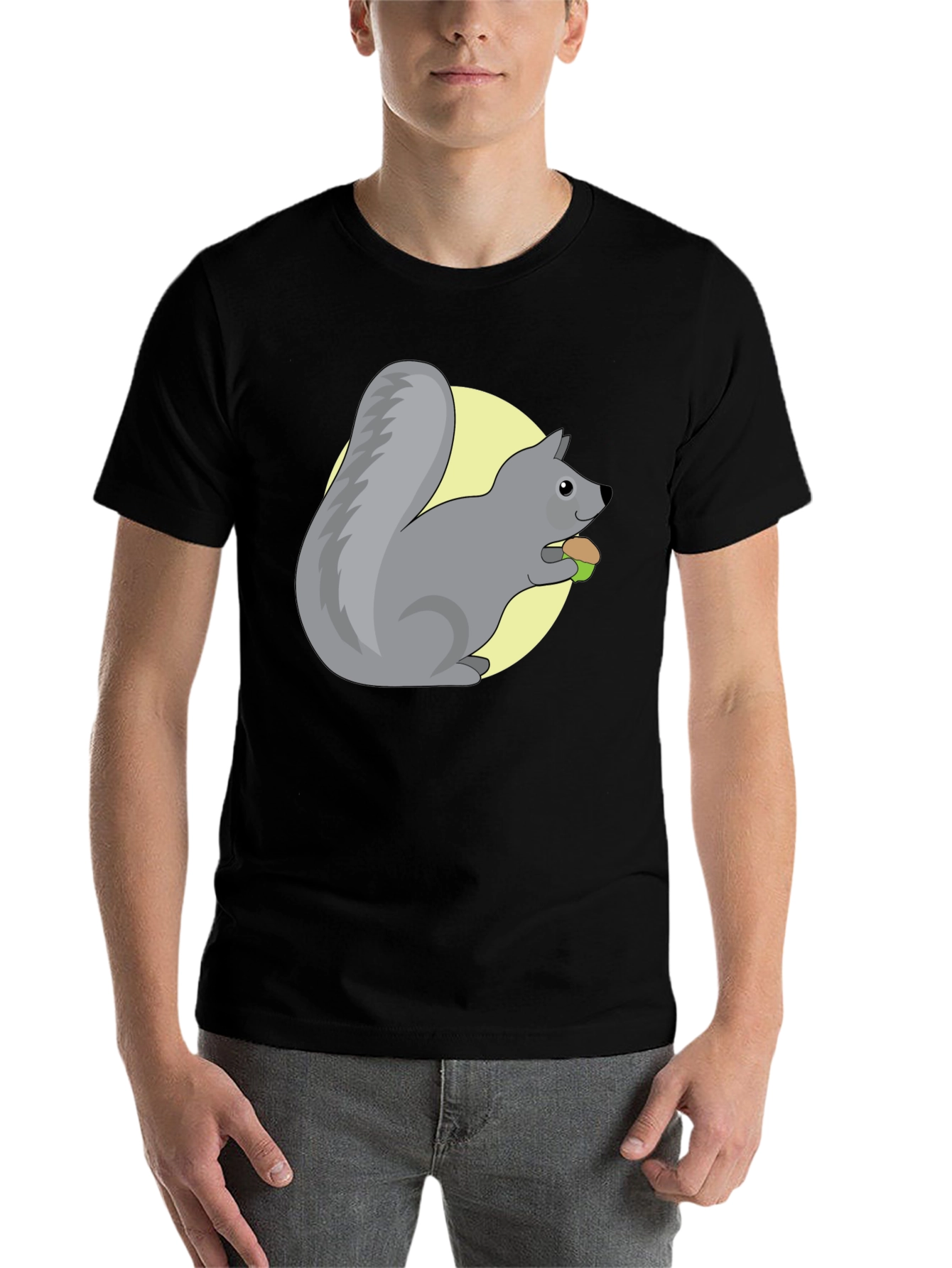 Cute Squirrel Eating Nut Graphic Tee - Black - 7