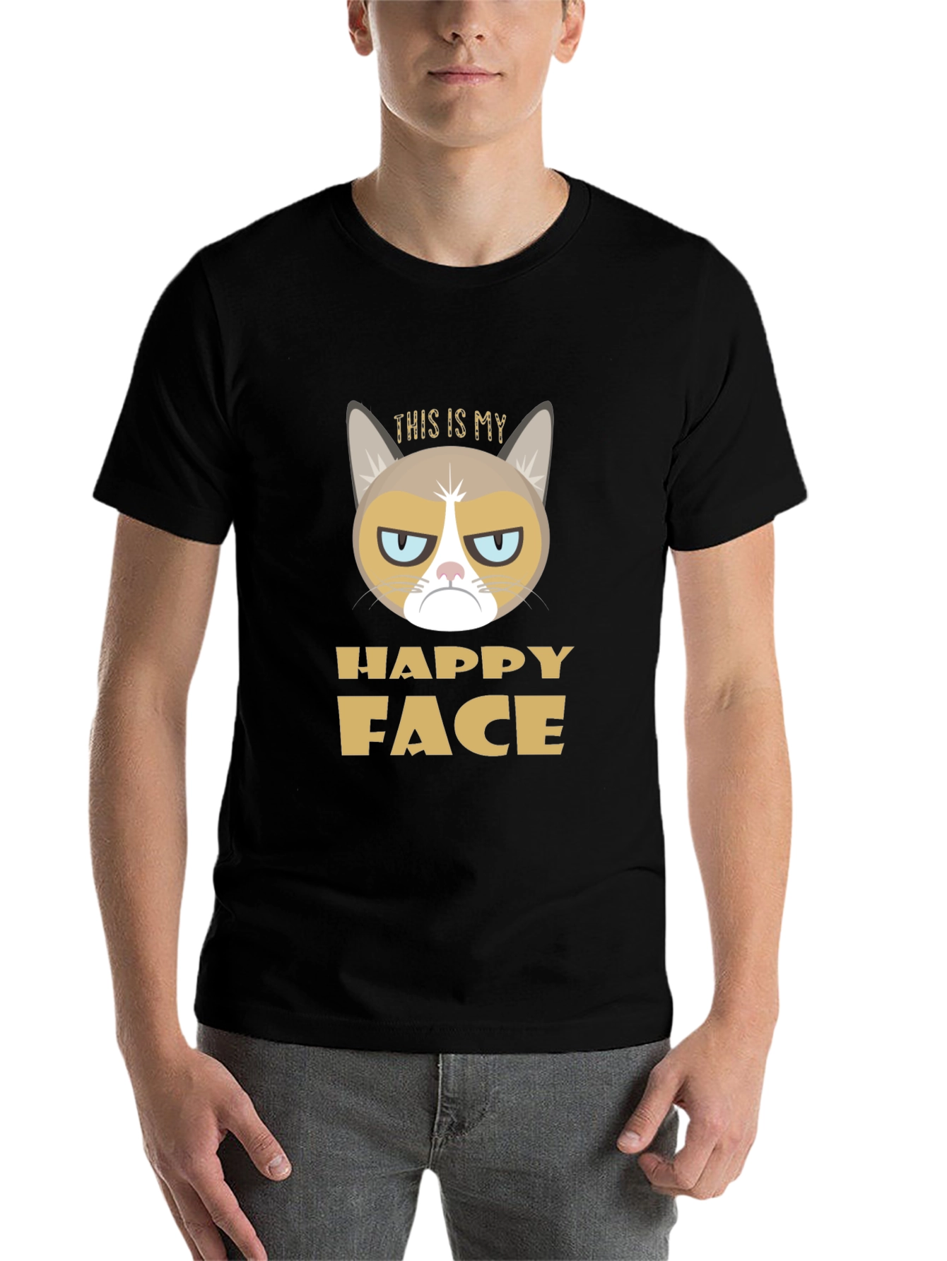 Black Grumpy Cat "This is My Happy Face" T-Shirt view 7