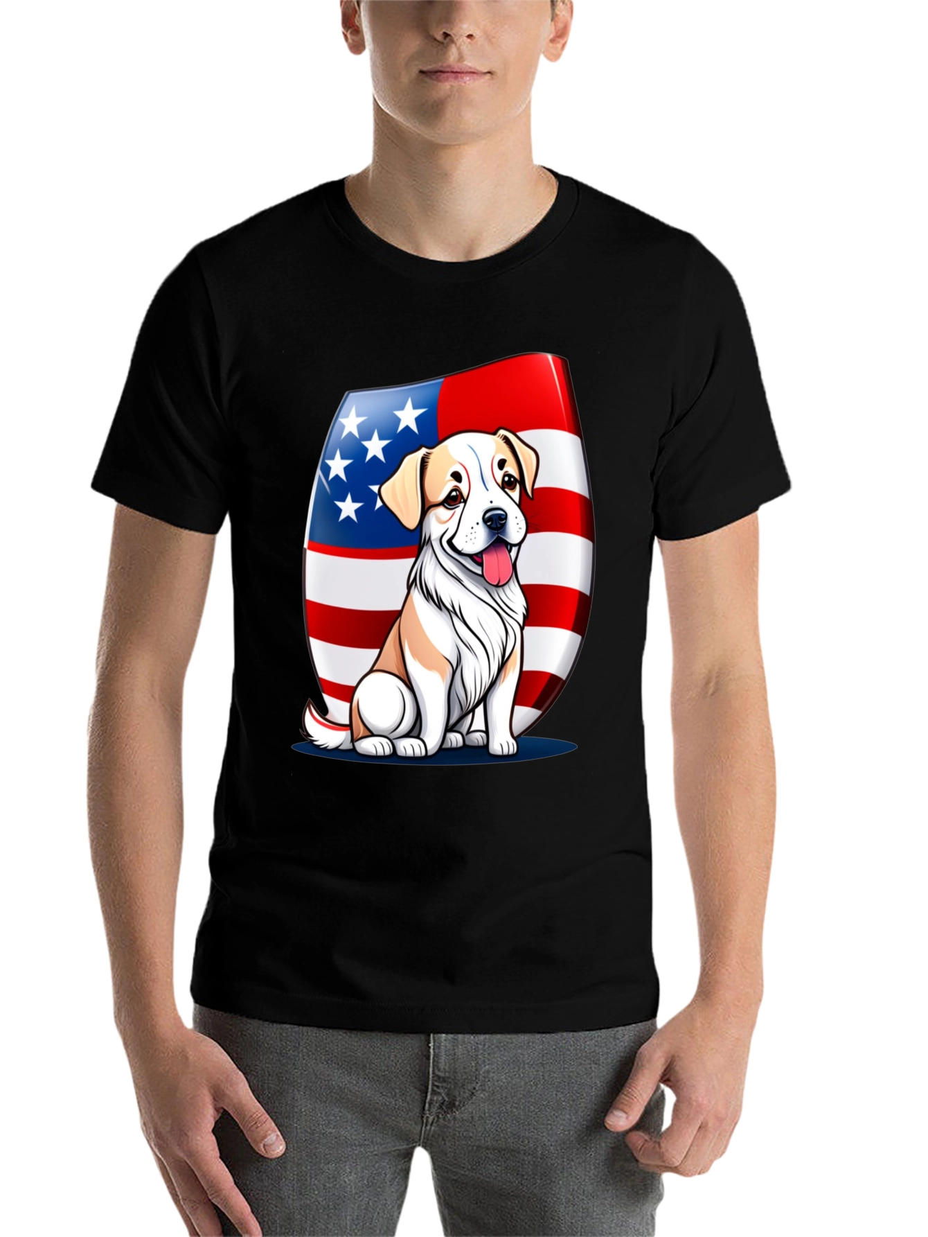 Black Patriotic Dog T-Shirt: USA Flag & Cute Pup view 7