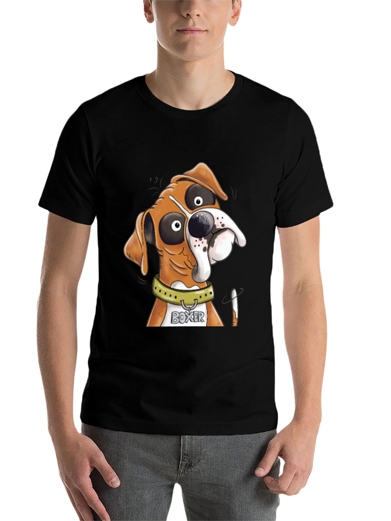 Black Boxer Dog Cartoon Graphic Tee - Unique Design view 7