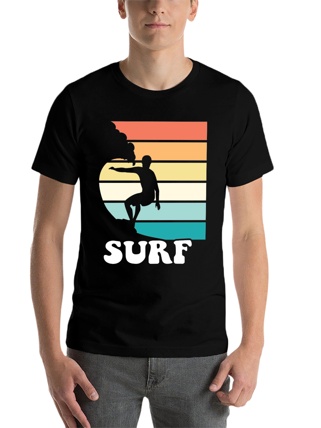 Black Retro Surf T-Shirt | Surfer Graphic Tee view 7