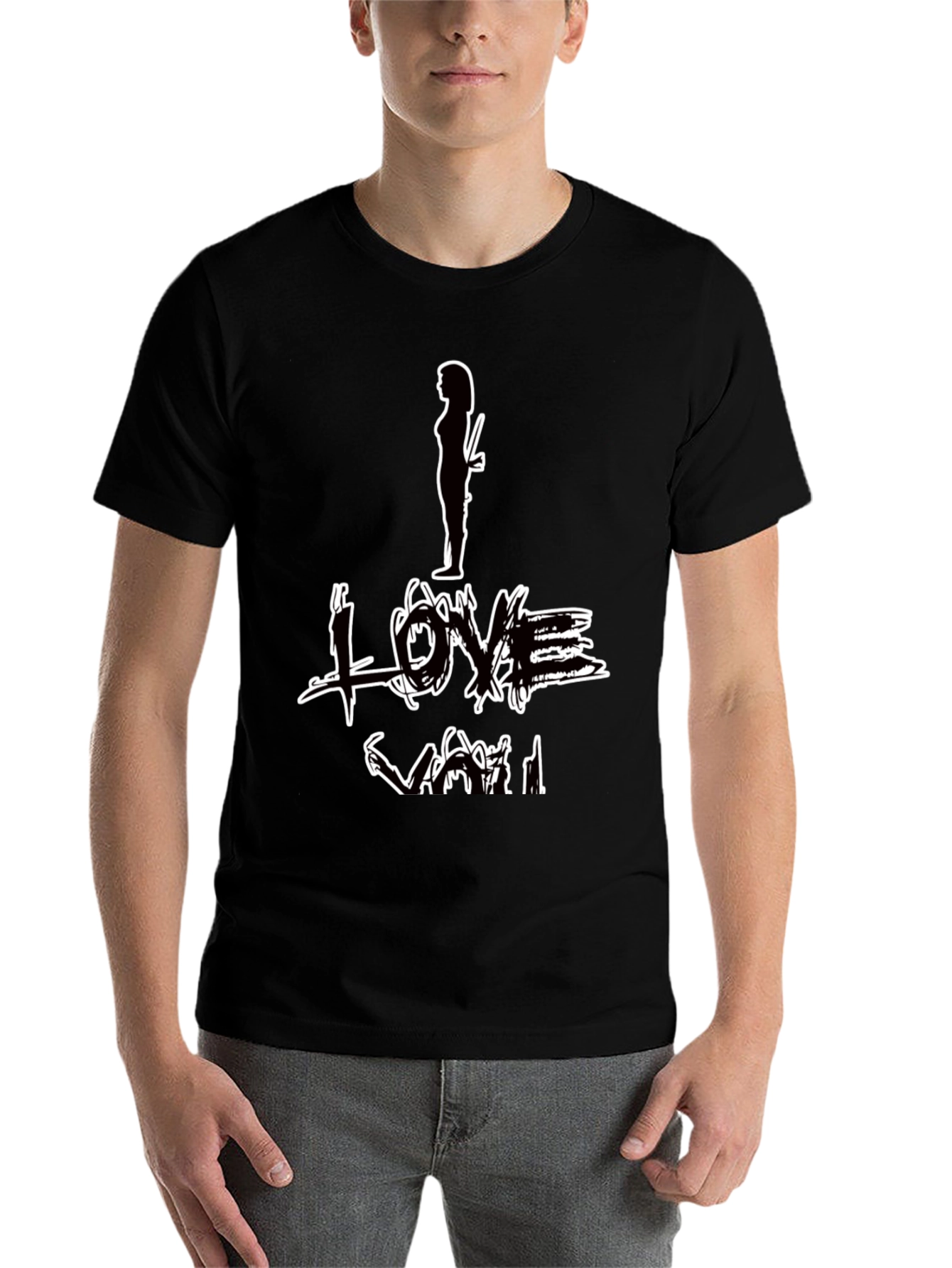 Black I Love You Graphic Print Black T-Shirt view 7