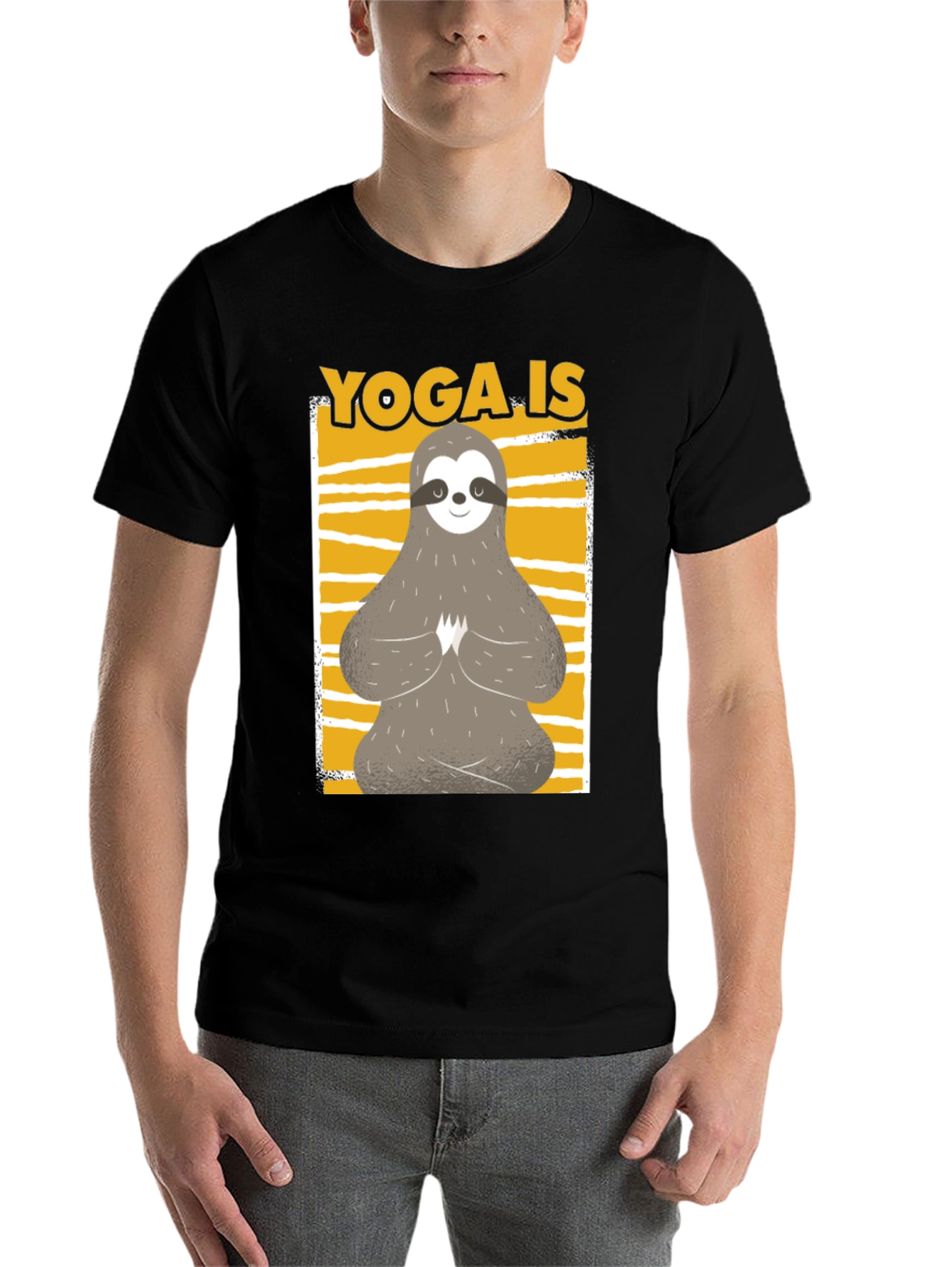 Black Yoga Sloth Graphic Tee - Relaxed Fit Black T-Shirt view 7