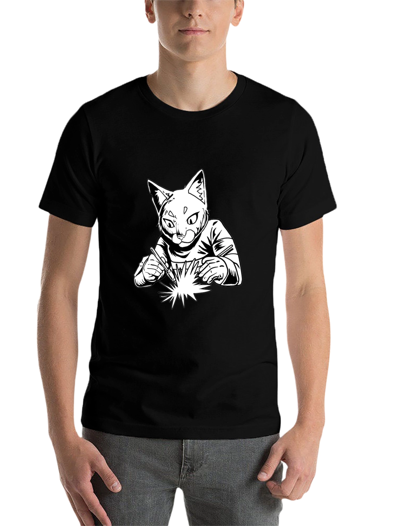 Black Welding Cat T-Shirt - Cool Graphic Tee view 7