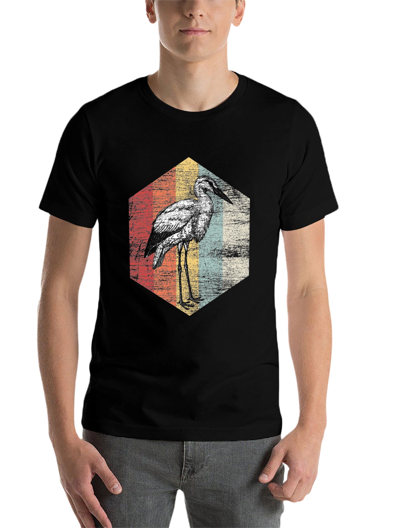 Black Retro Heron T-Shirt - Vintage Bird Graphic Tee view 7
