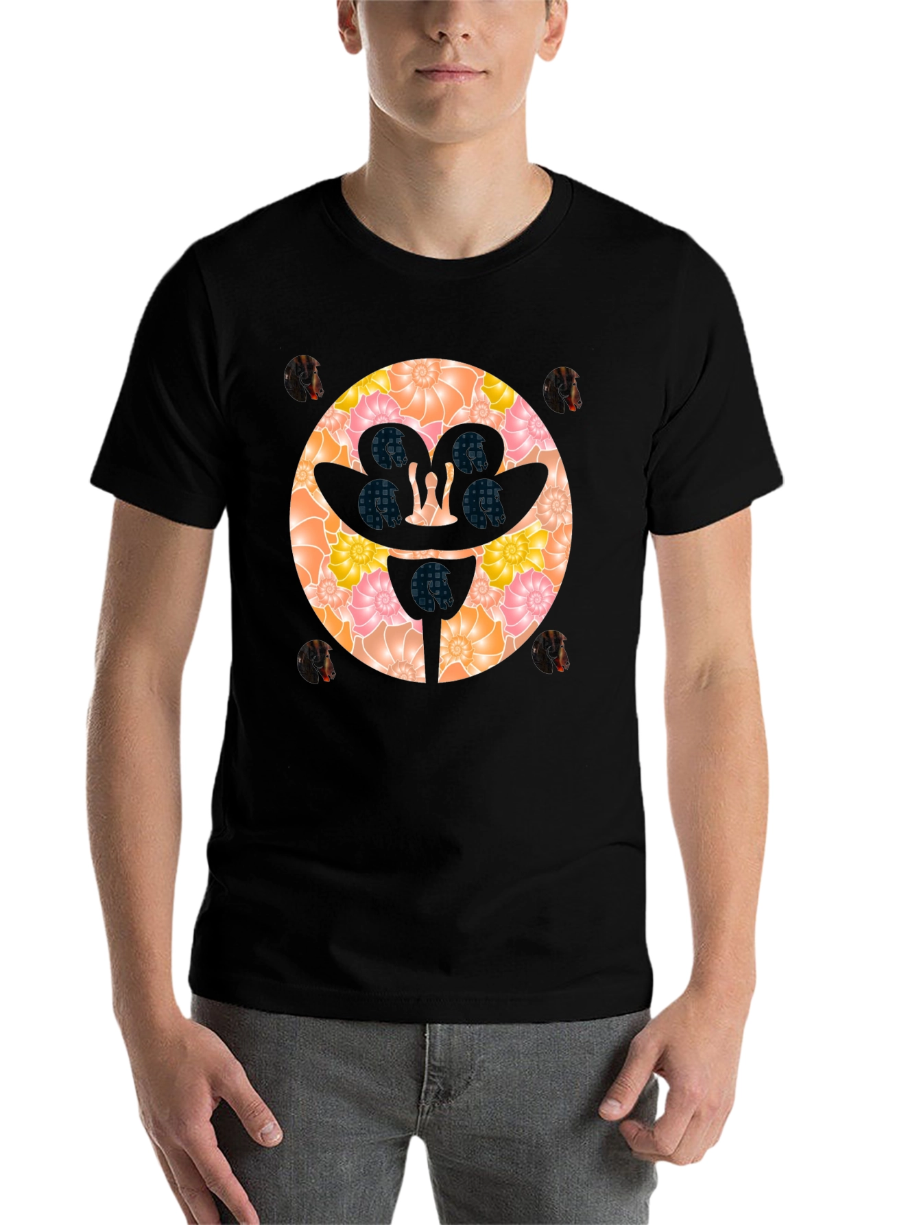 Black Floral Face Graphic Black T-Shirt view 7