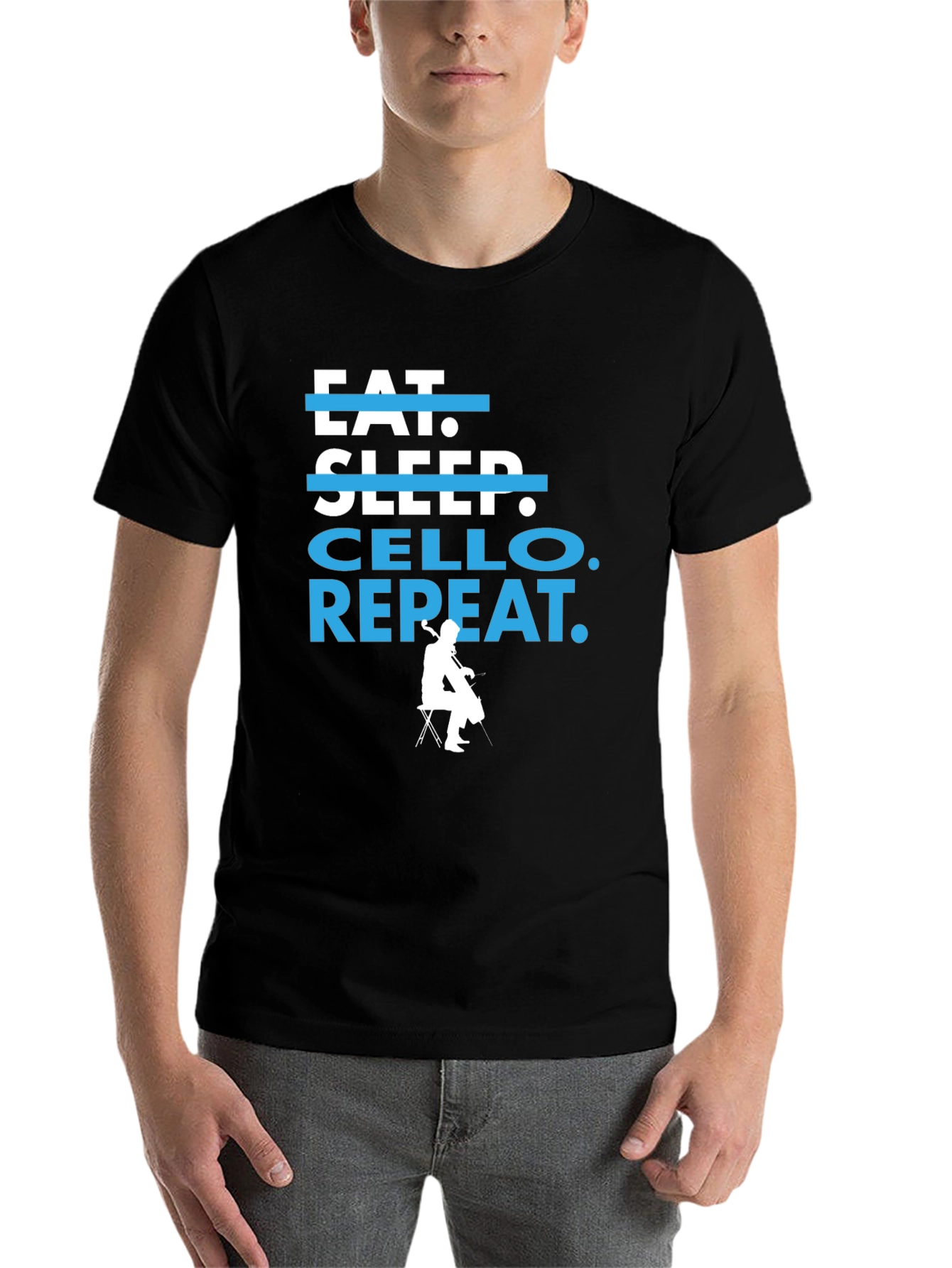 Black Eat Sleep Cello Repeat T-Shirt - Musician's Tee view 7