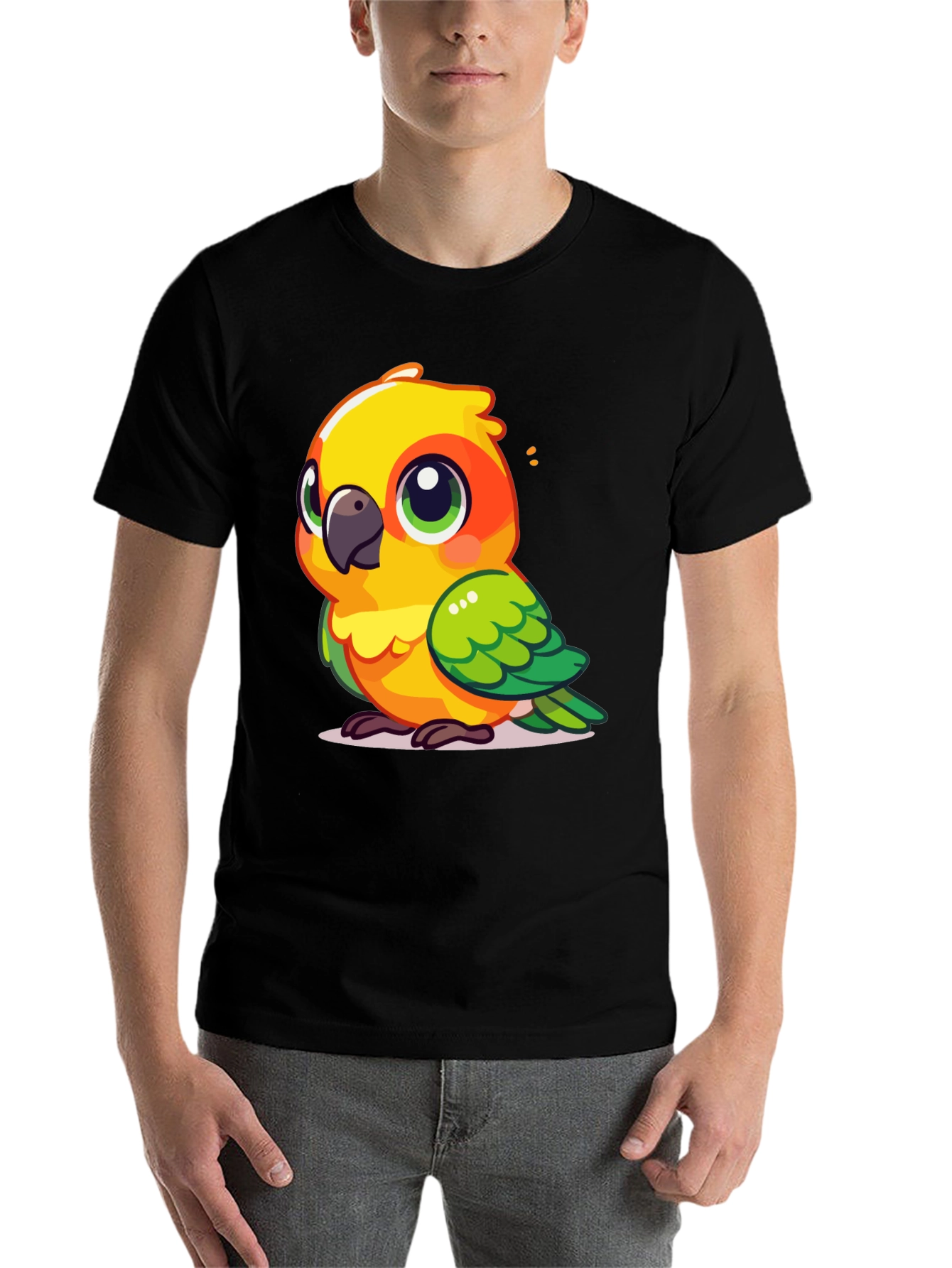 Black Cute Parrot Graphic Tee - Fun Bird Lover's T-Shirt view 7