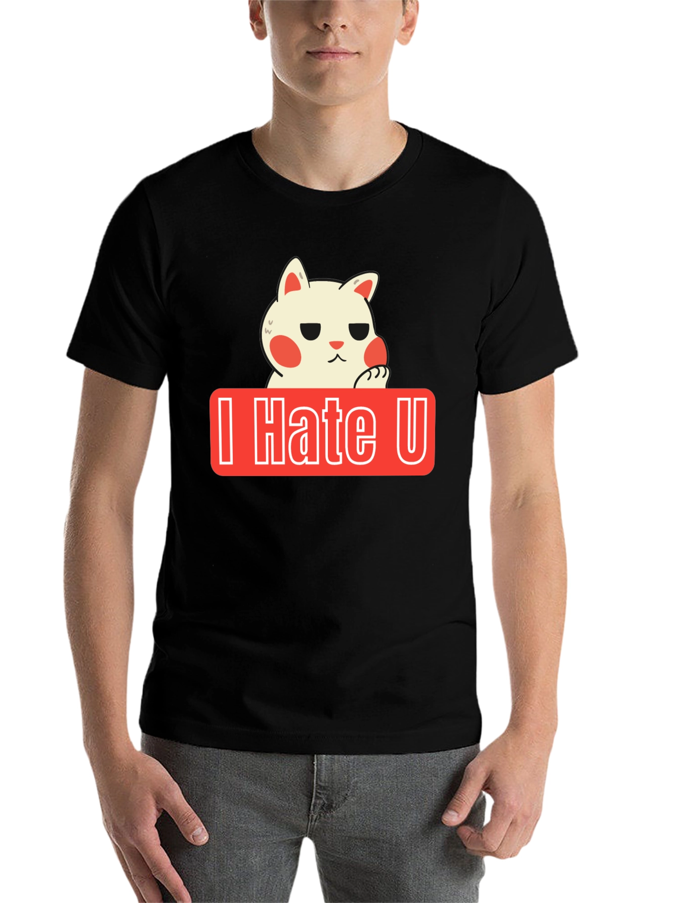 Black I Hate U Cat Graphic Tee - Funny Novelty Shirt view 7