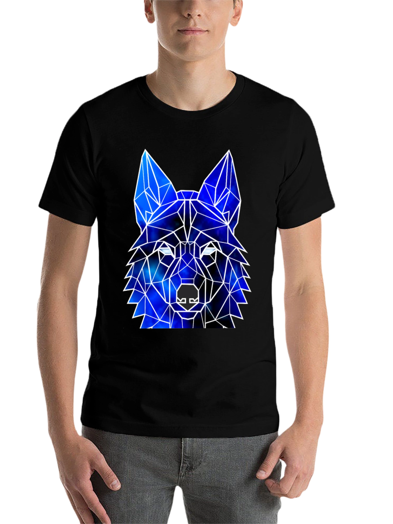 Black Geometric Wolf Galaxy Black T-Shirt view 7