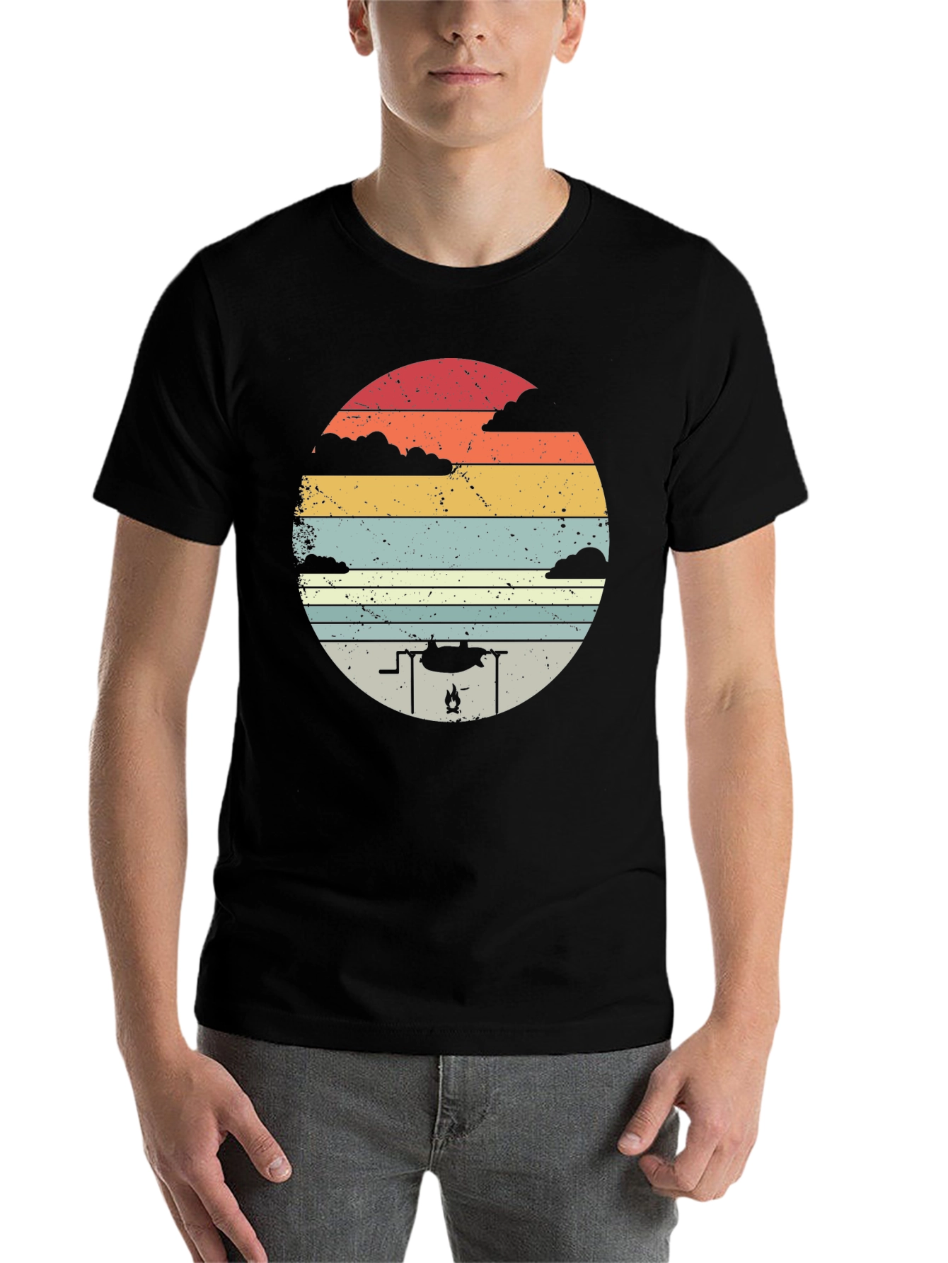 Black Retro Campfire T-Shirt - Outdoor Adventure Tee view 7