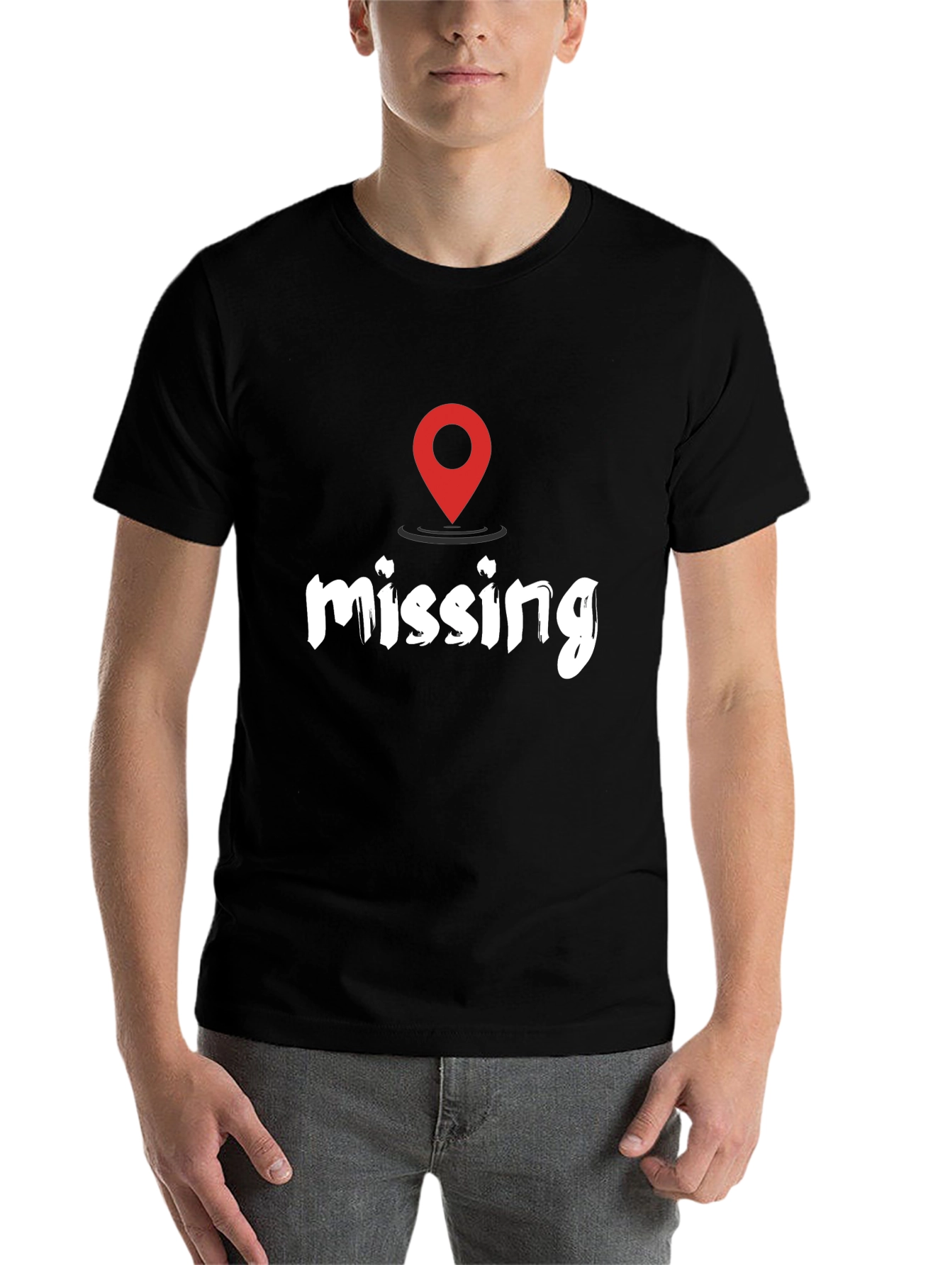 Black Missing You Location T-Shirt - Black Casual Tee view 7