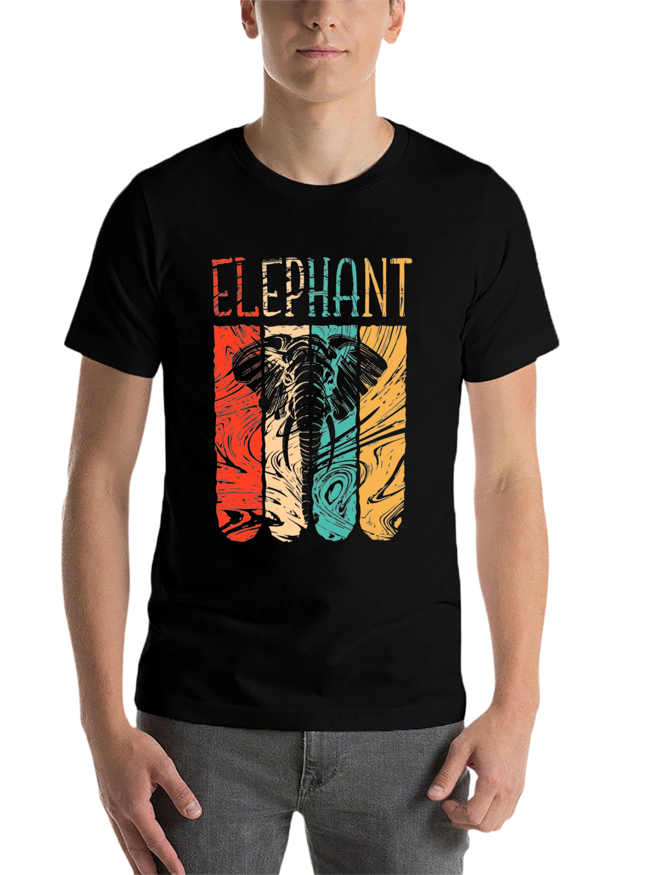 Black Retro Elephant Graphic Tee - Stylish Animal Lover Shirt view 7