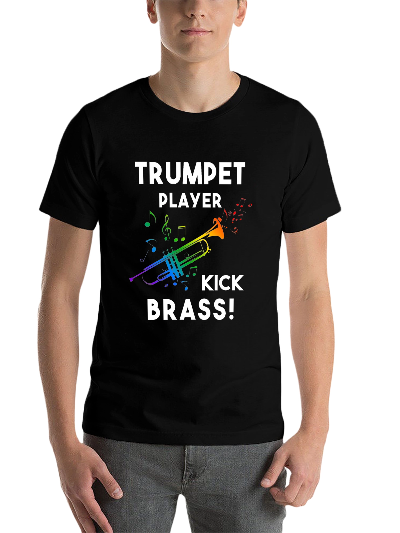 Black Trumpet Player Kick Brass! Black T-Shirt view 7