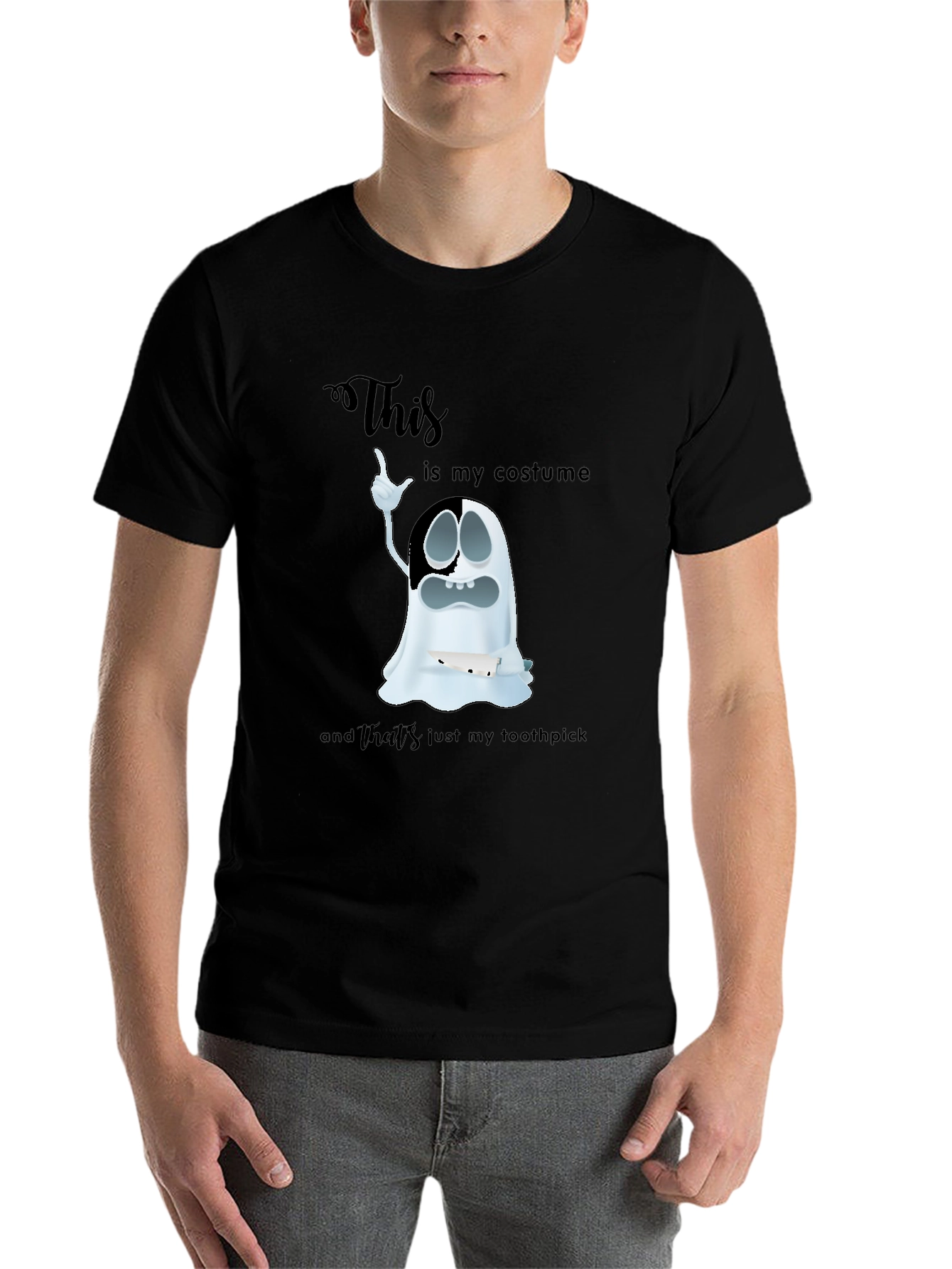 Black Humorous Ghost Costume Graphic T-Shirt view 7