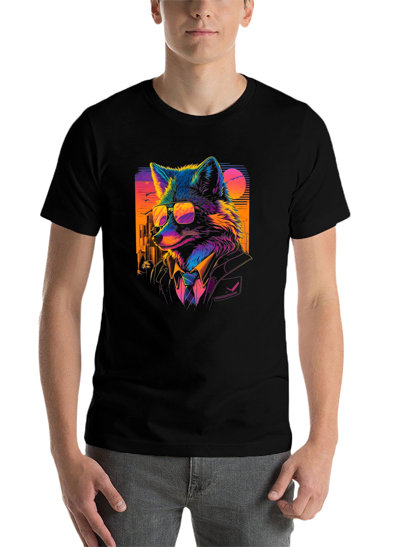 Black Cool Fox in Suit T-Shirt - Vibrant Graphic Tee view 7