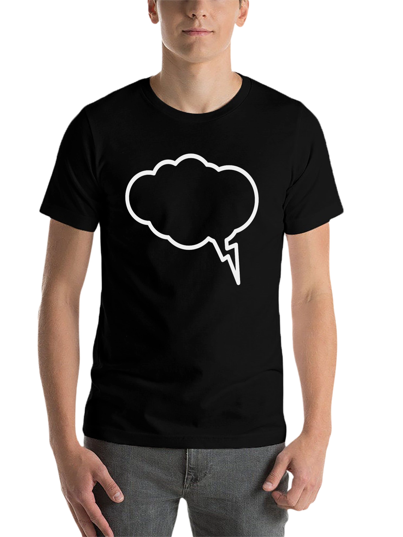 Black Black T-Shirt with White Cloud Speech Bubble Design view 7