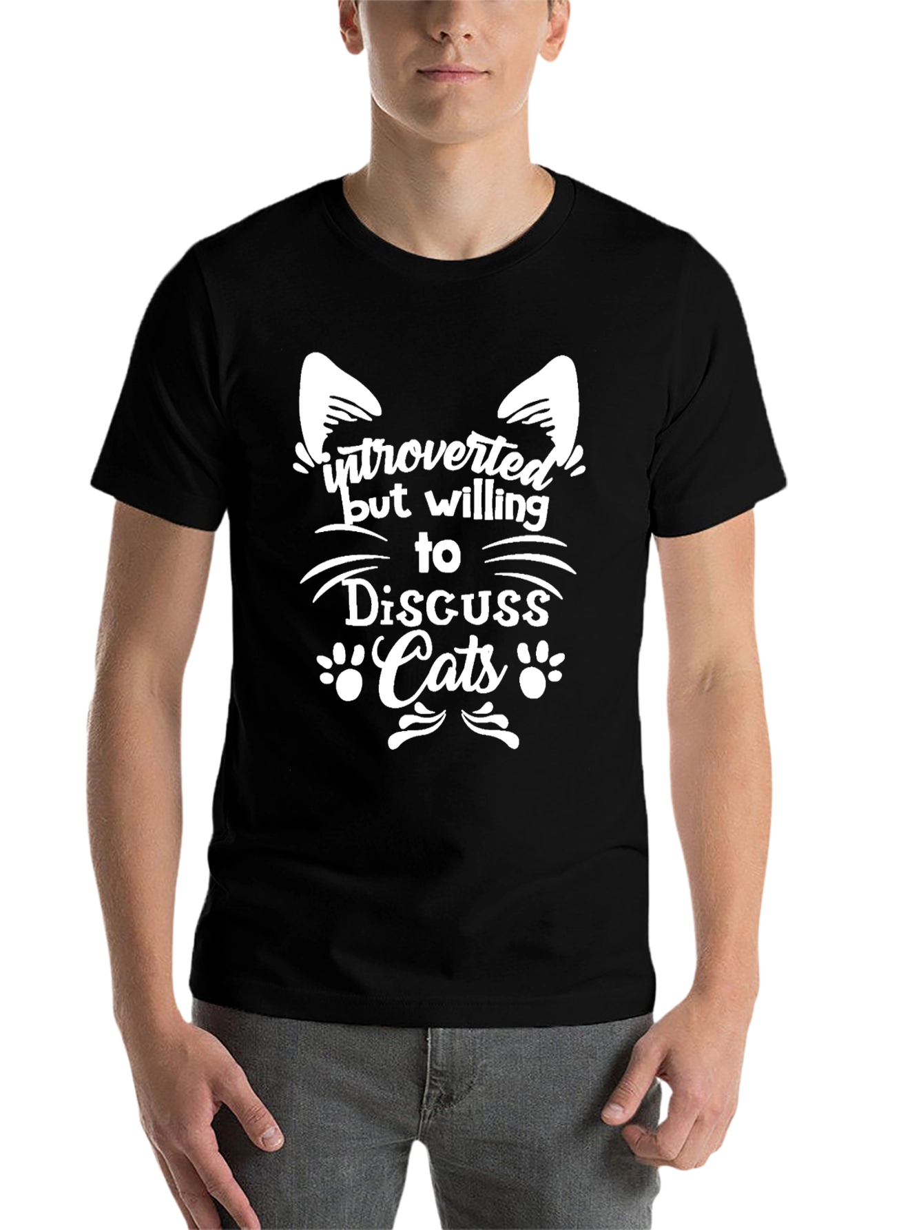 Black Introverted Cat Lover T-Shirt view 7