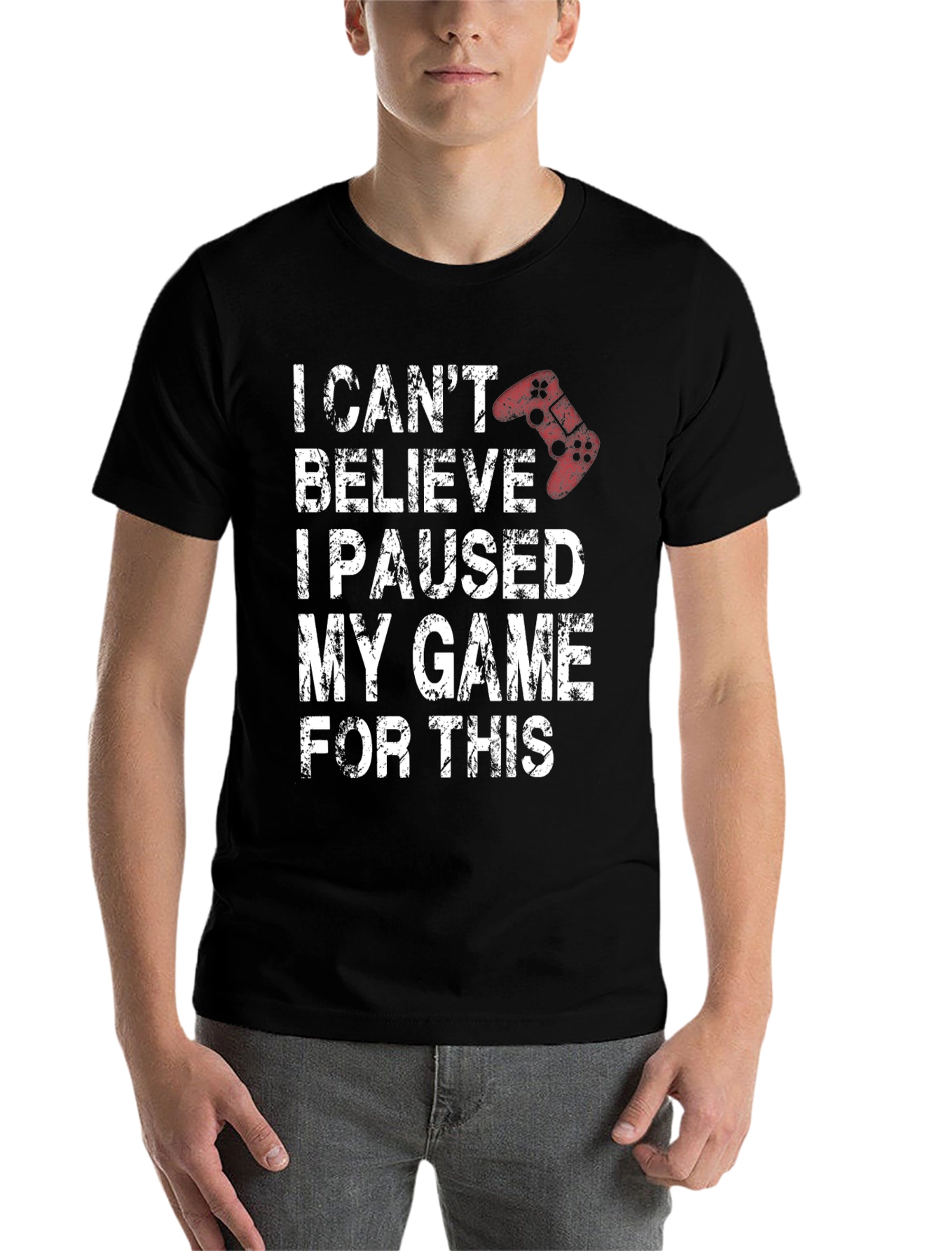 Black Gamer T-Shirt - I Paused My Game For This view 7