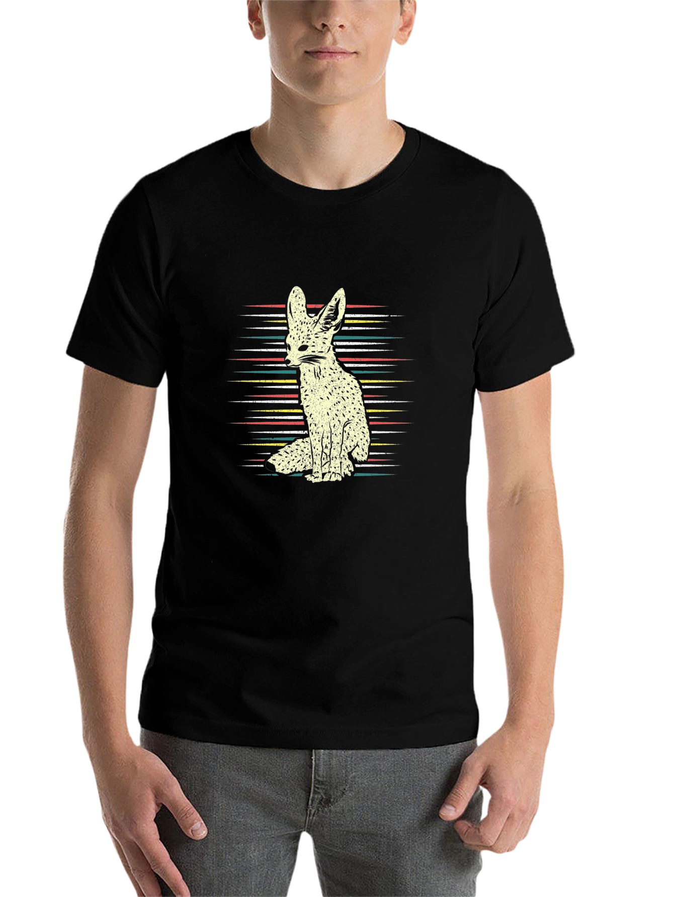 Black Retro Fennec Fox Graphic Tee - Unisex view 7