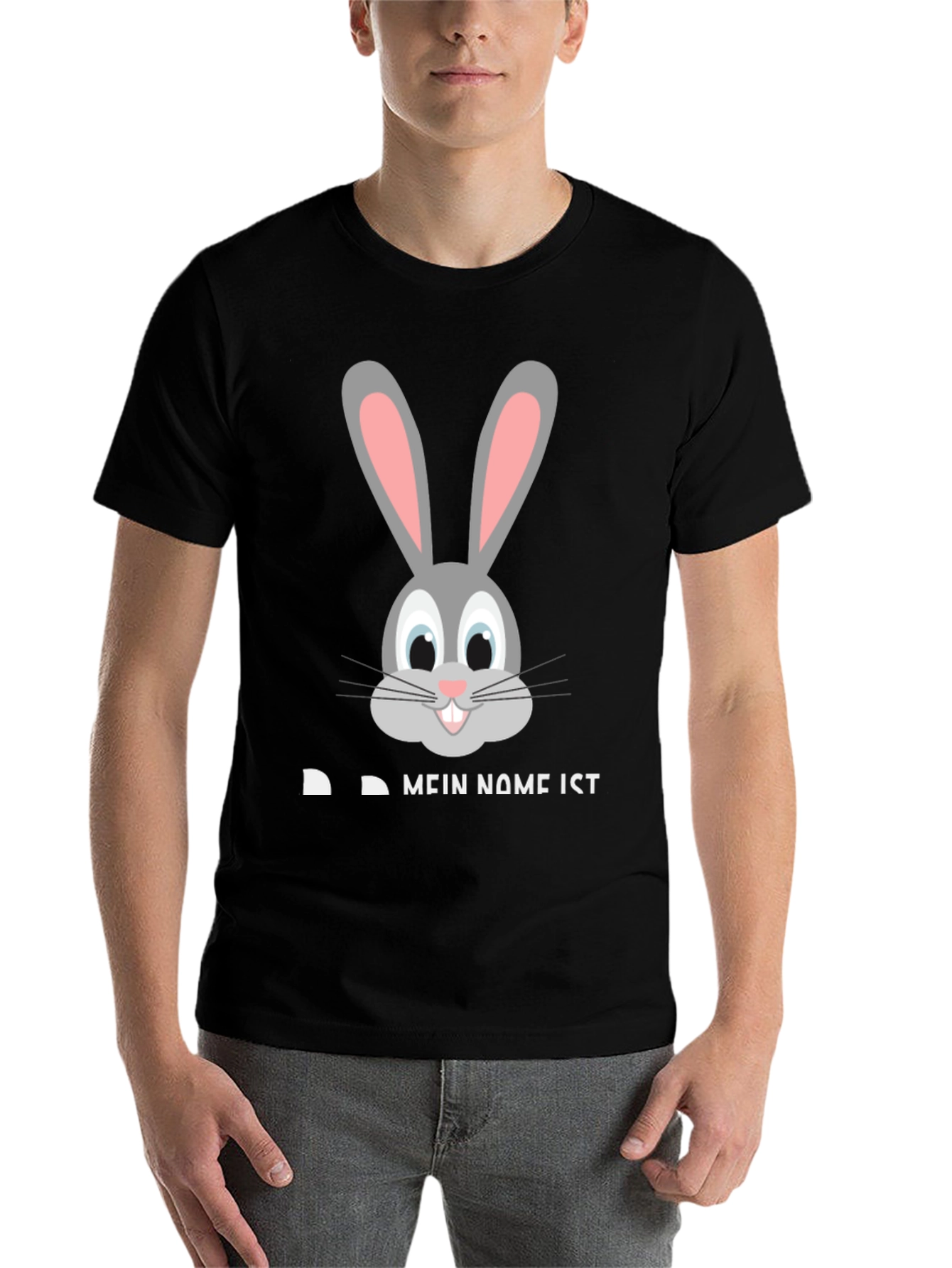 Black Funny Rabbit Face T-Shirt - "My Name Is..." Design view 7