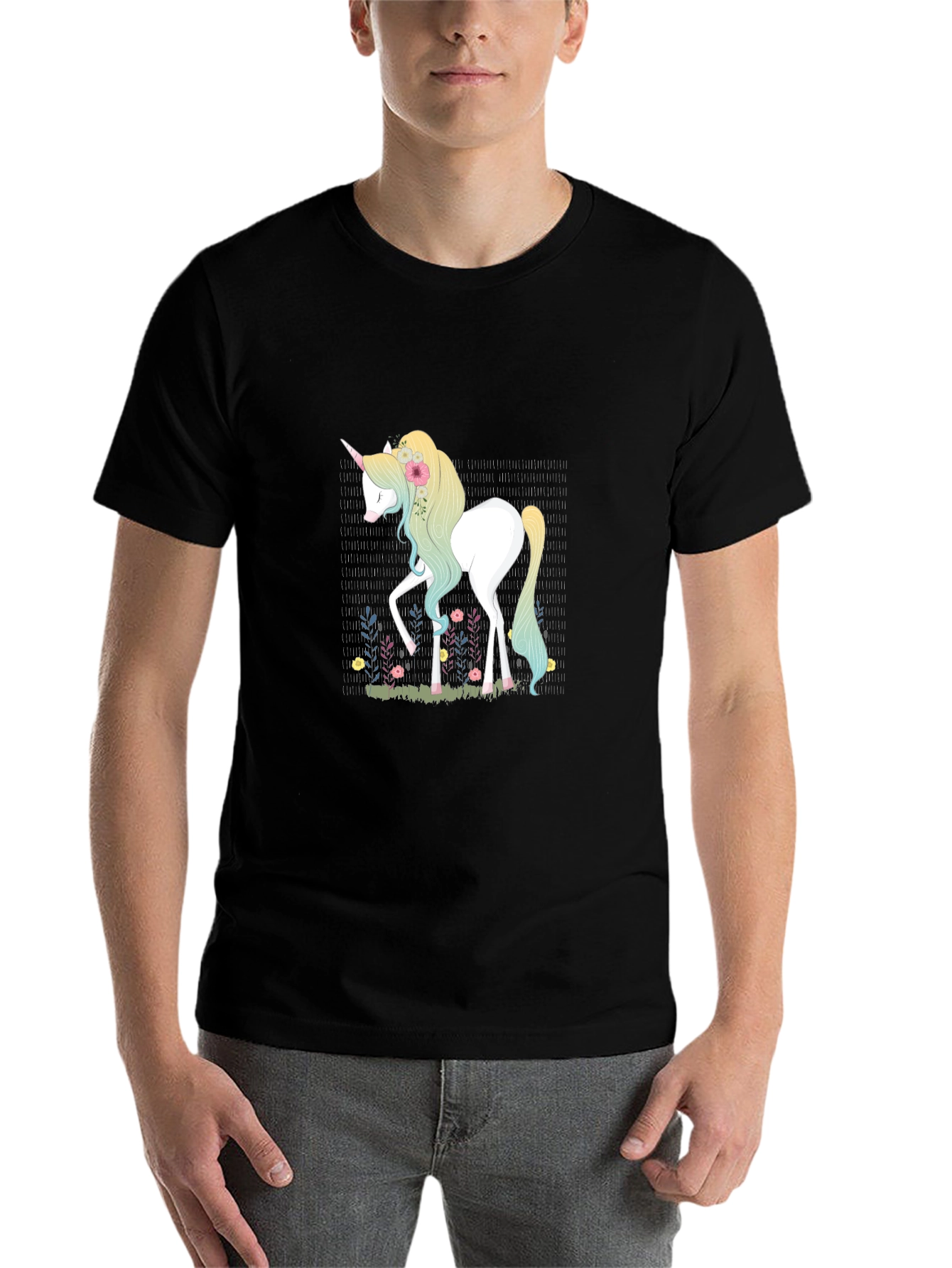 Black Unicorn Graphic Tee - Black Cotton T-Shirt view 7