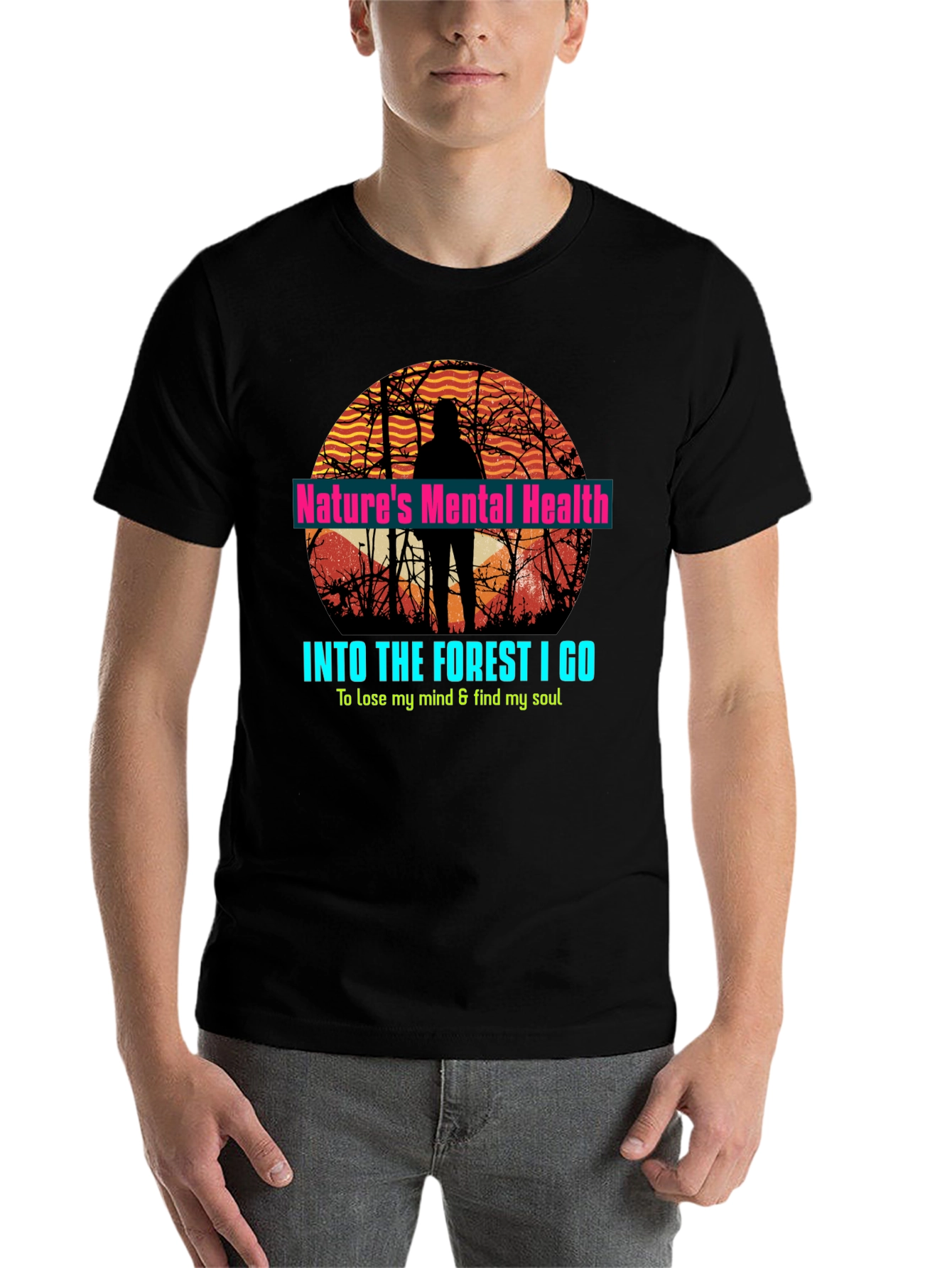 Black Nature's Mental Health Forest T-Shirt view 7