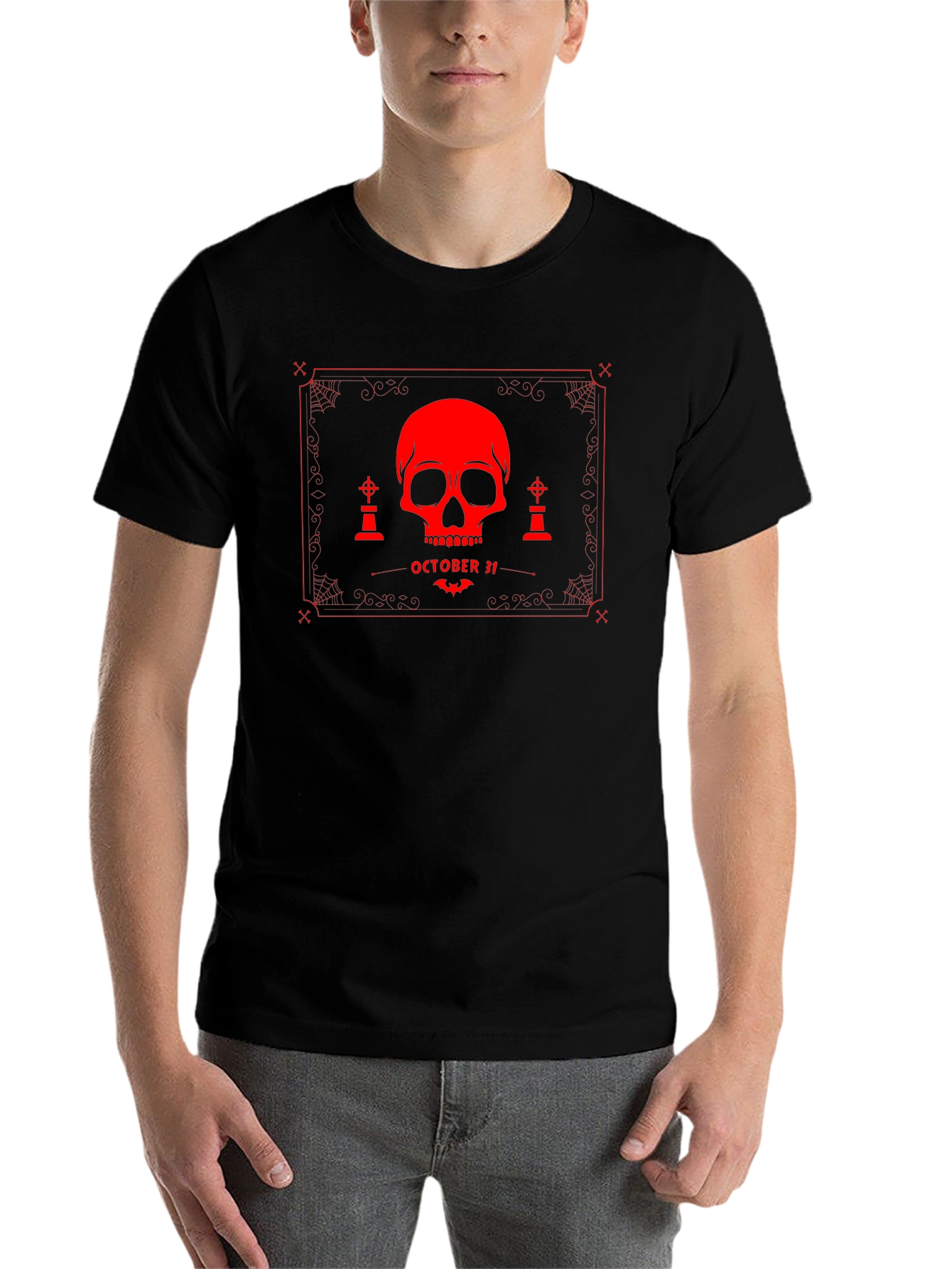 Black Halloween Skull Graphic T-Shirt view 7
