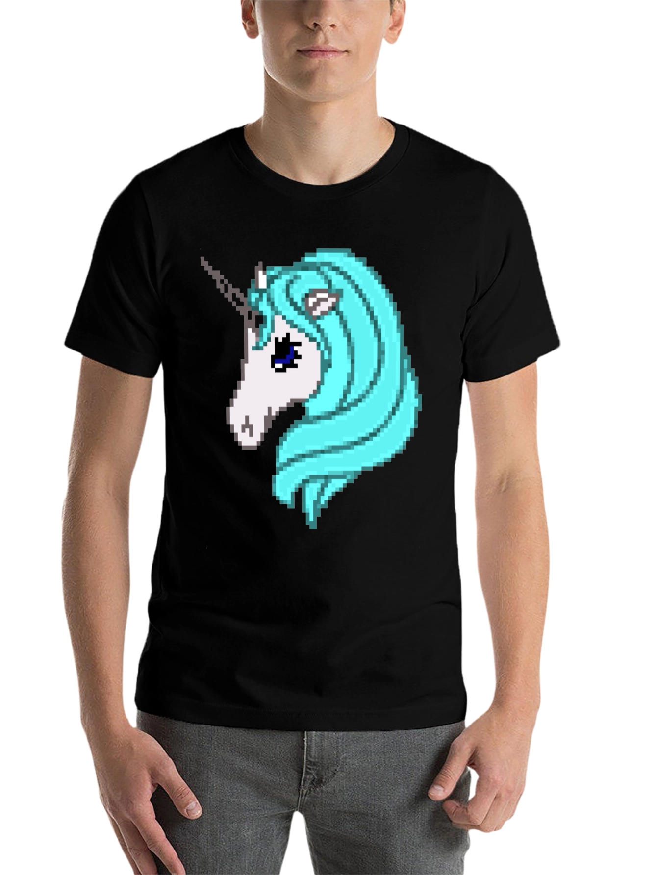 Black Pixel Unicorn Graphic Tee - Black Cotton Blend view 7