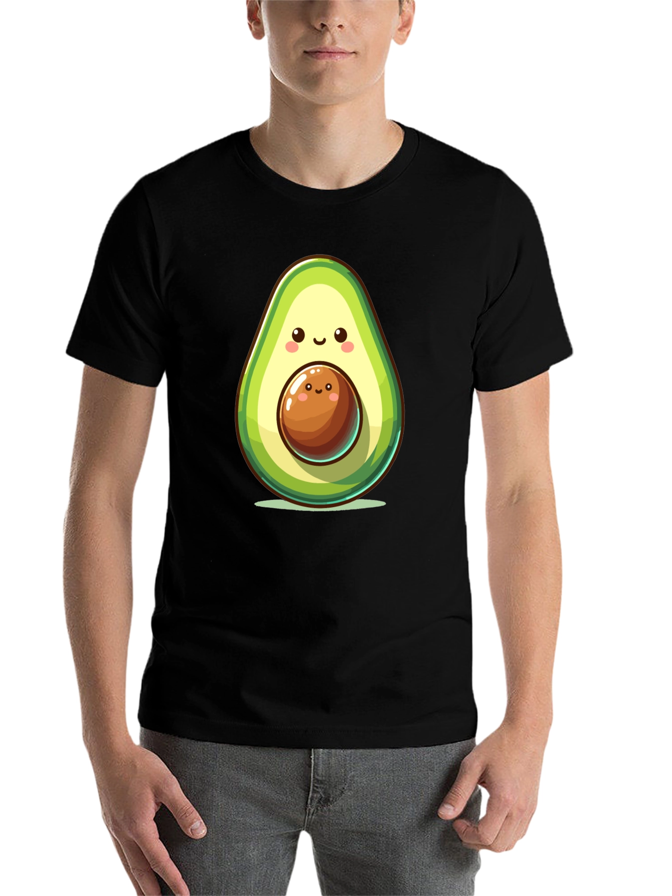 Black Cute Avocado Cartoon Graphic Black T-Shirt view 7