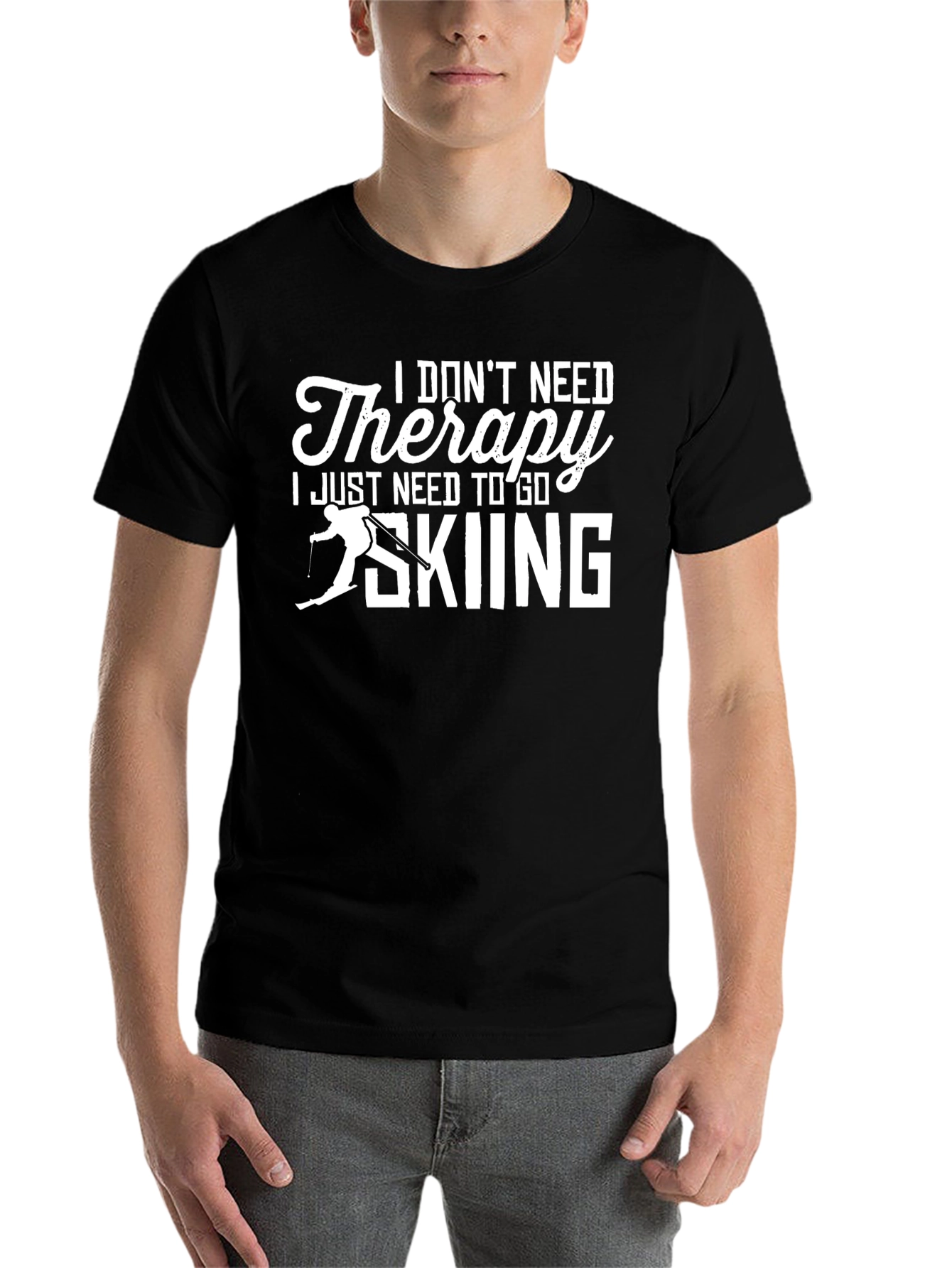 Black I Don't Need Therapy Skiing T-Shirt view 7