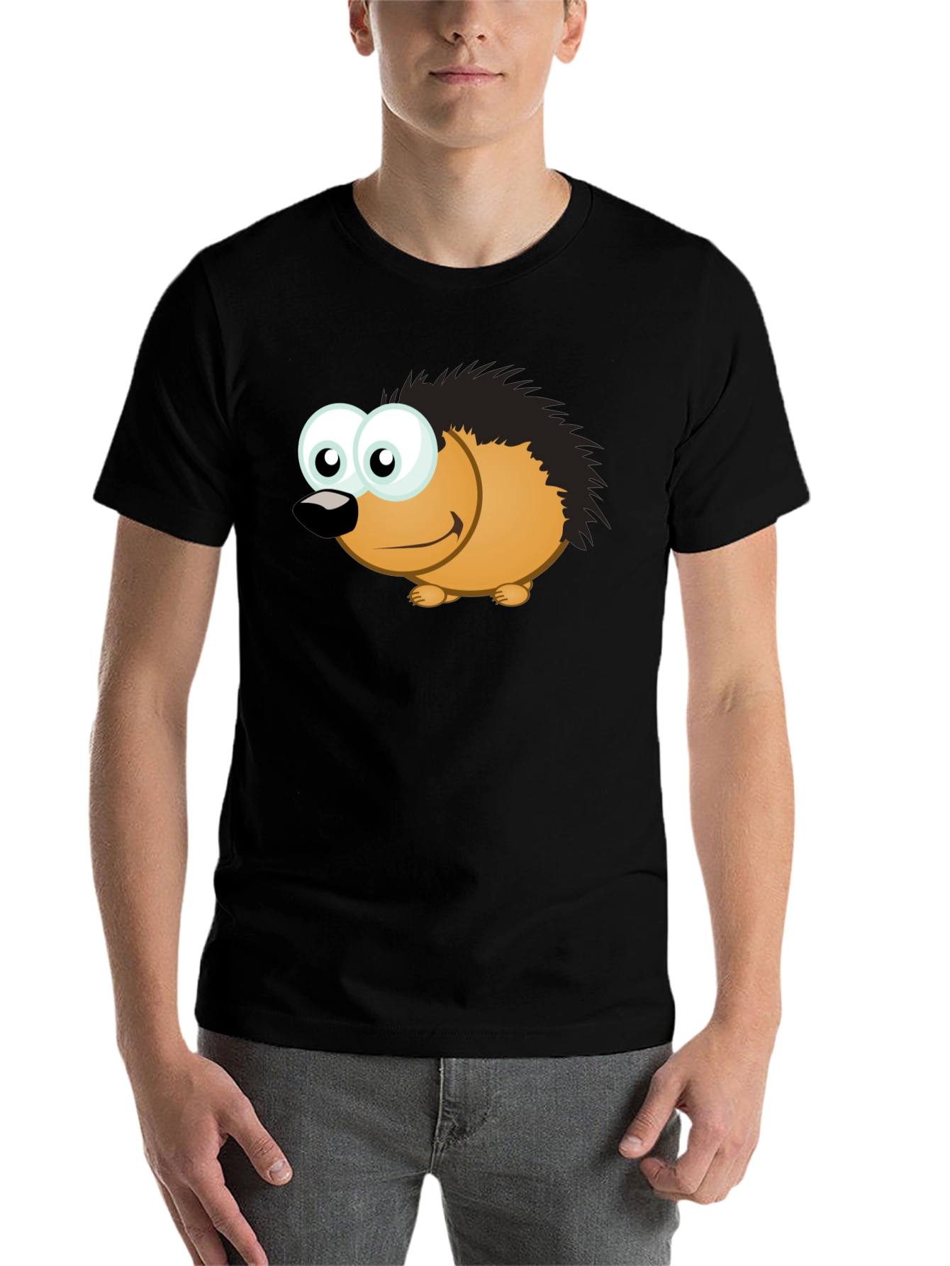 Black Cartoon Hedgehog T-Shirt - Men's Black Tee view 7