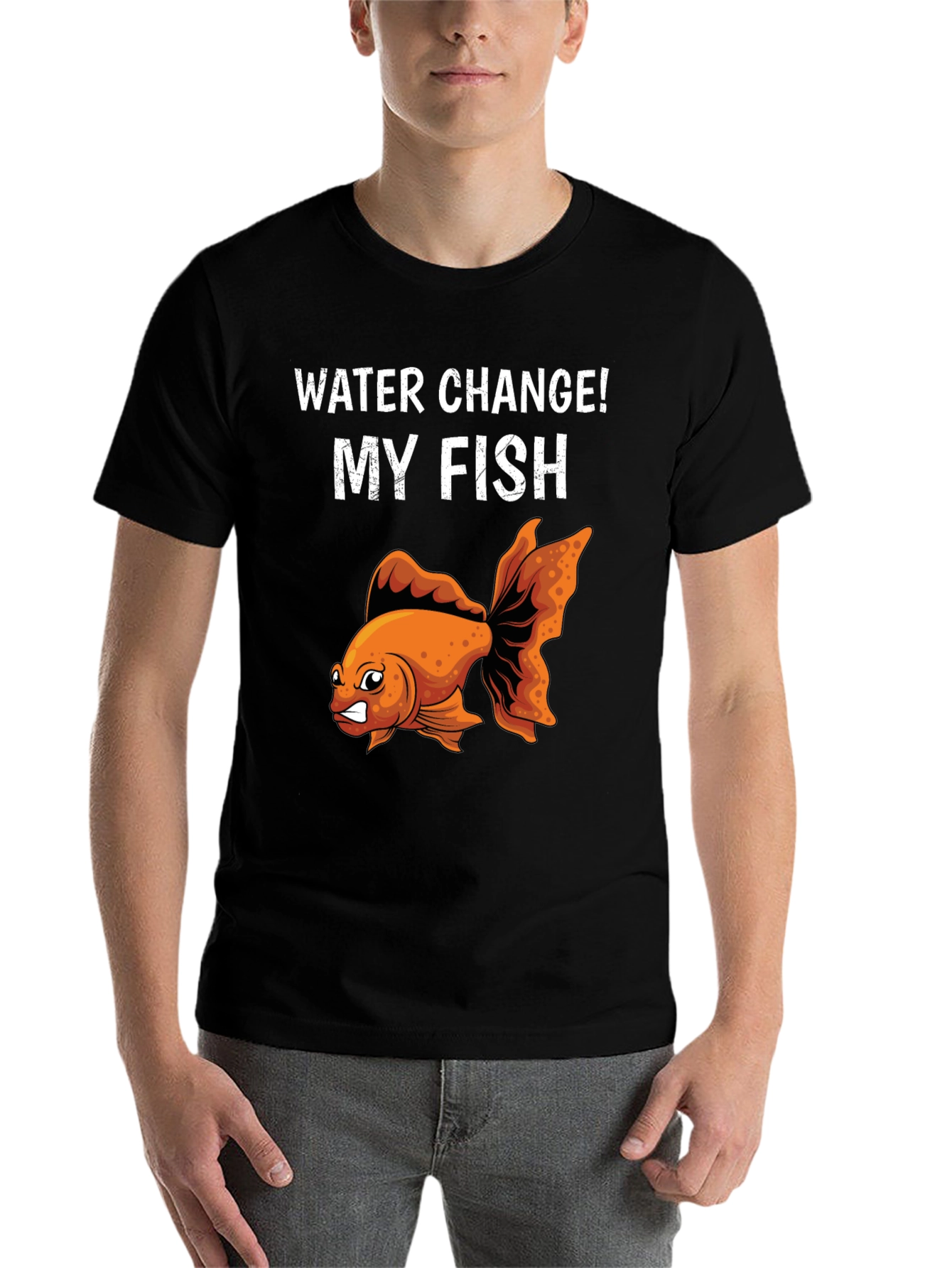 Black Funny Angry Goldfish Water Change T-Shirt view 7