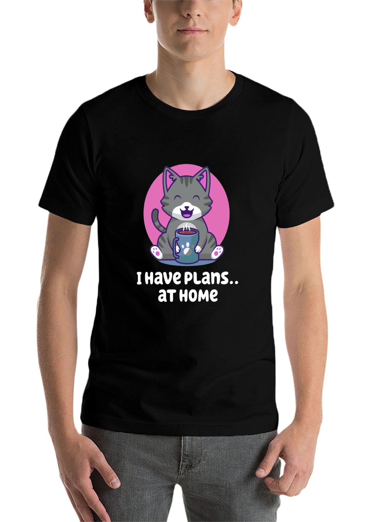 Black Cat Plans at Home T-Shirt view 7