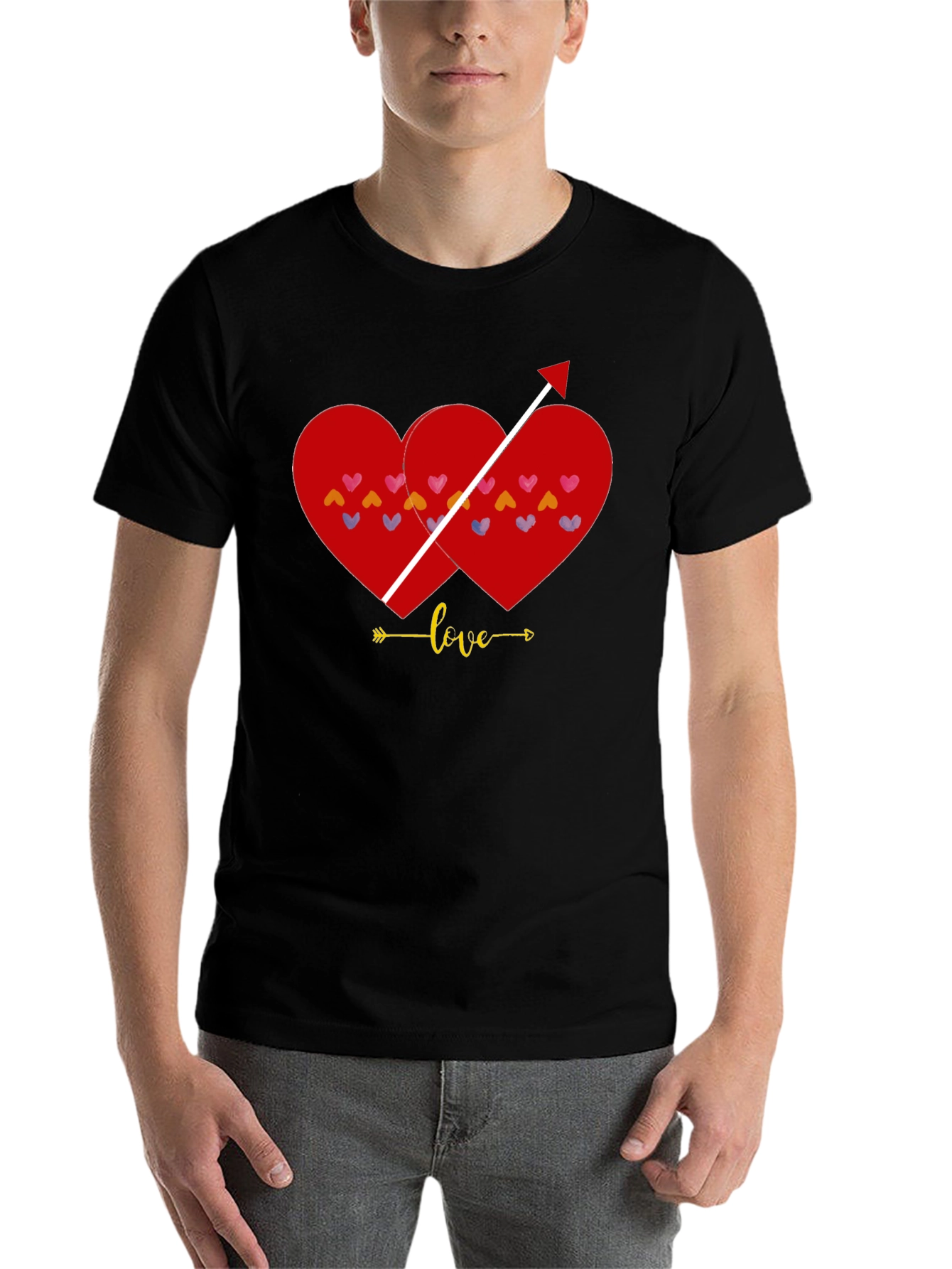 Black Love Arrow Heart Graphic Tee - Black Casual T-Shirt view 7