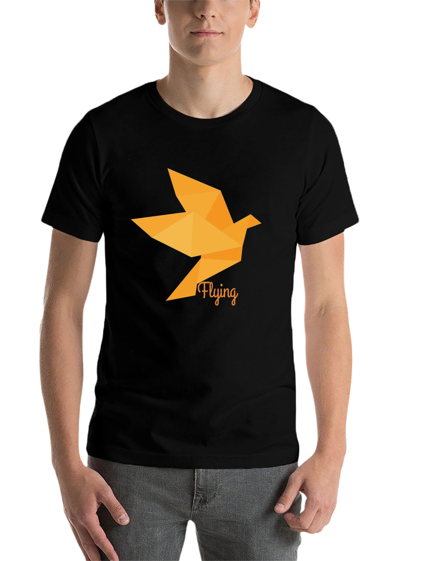 Black Origami Bird Graphic Black T-Shirt view 7