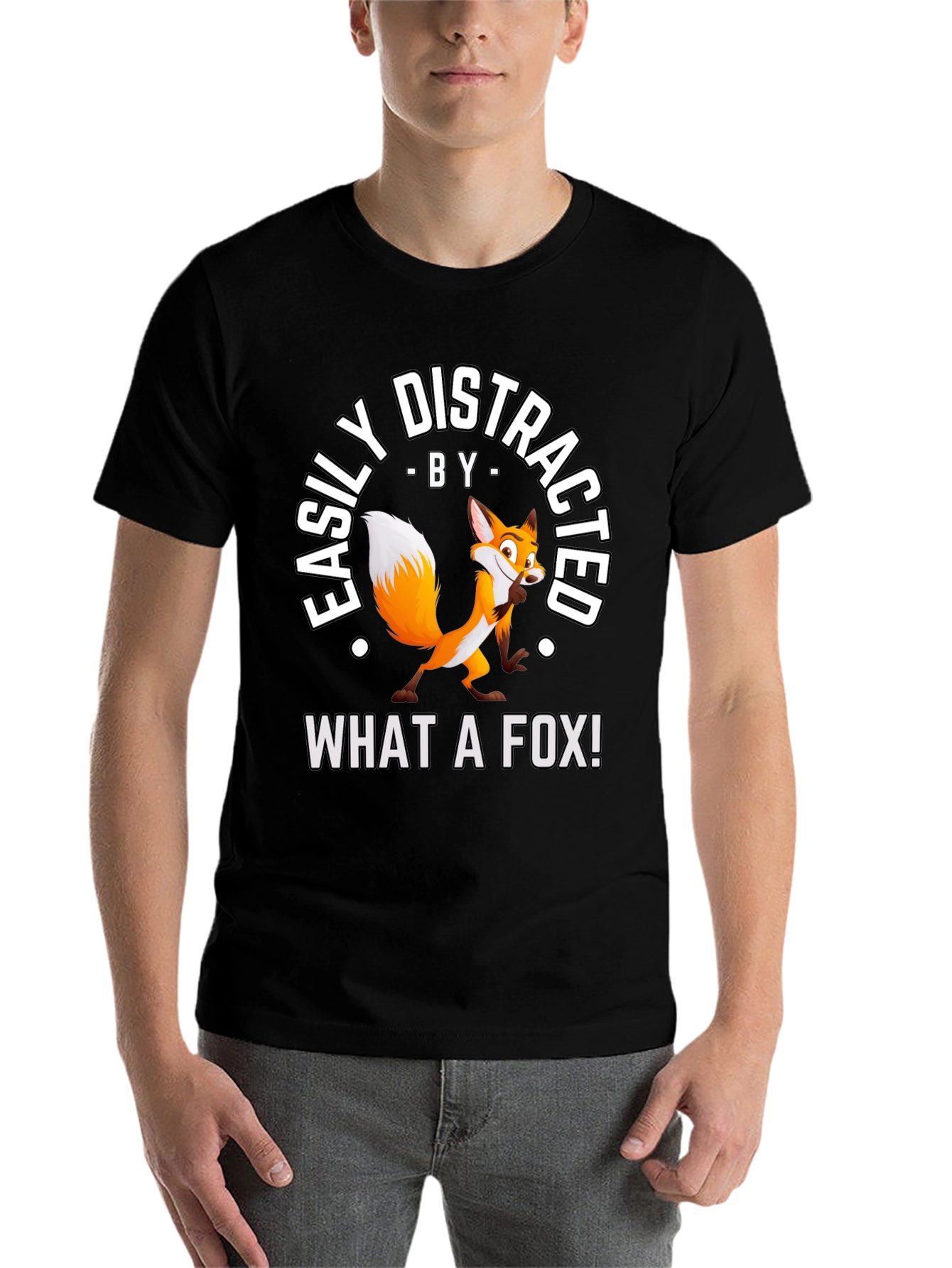 Black Easily Distracted By What A Fox! T-Shirt view 7