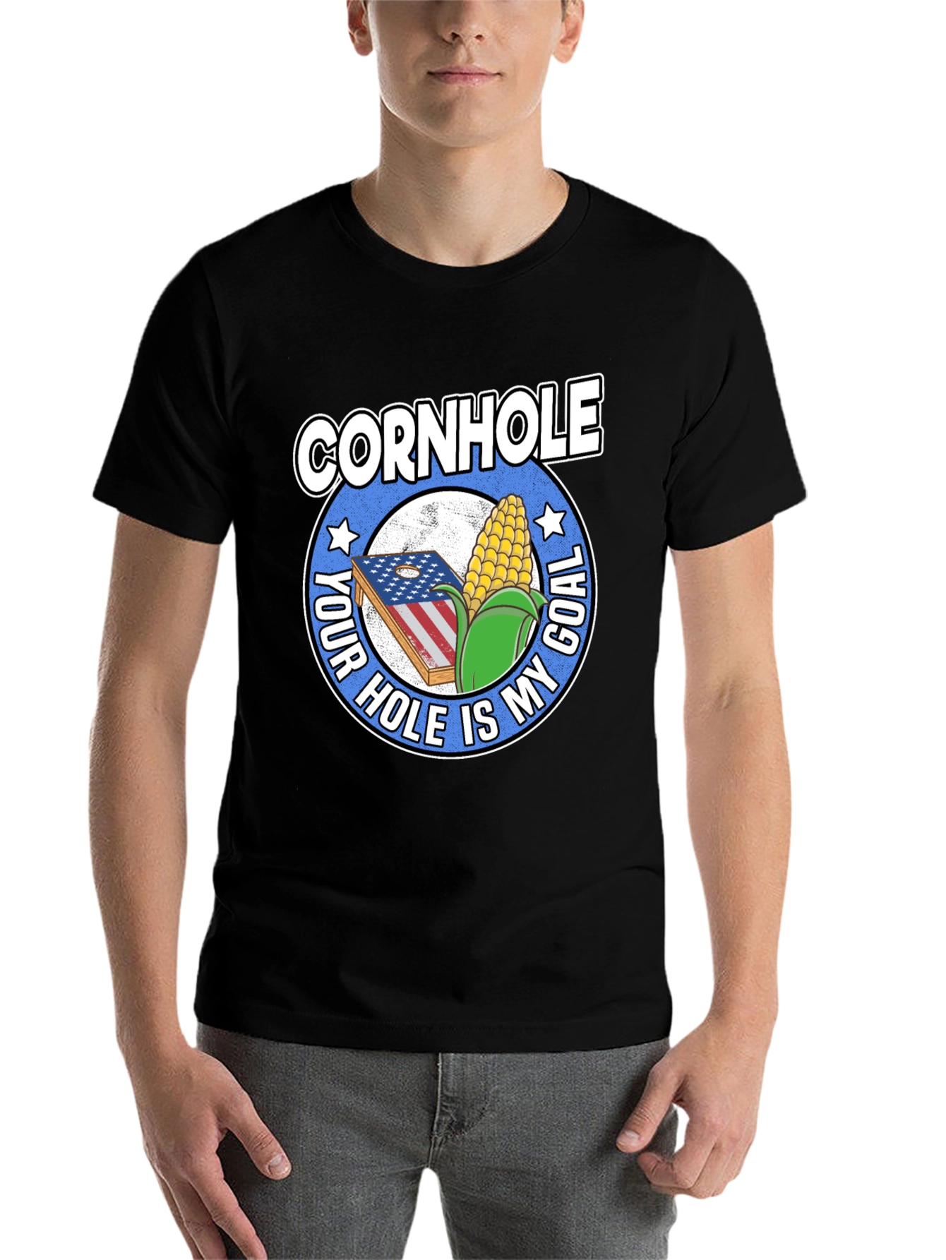 Black Funny Cornhole T-Shirt: Your Hole Is My Goal Tee view 7