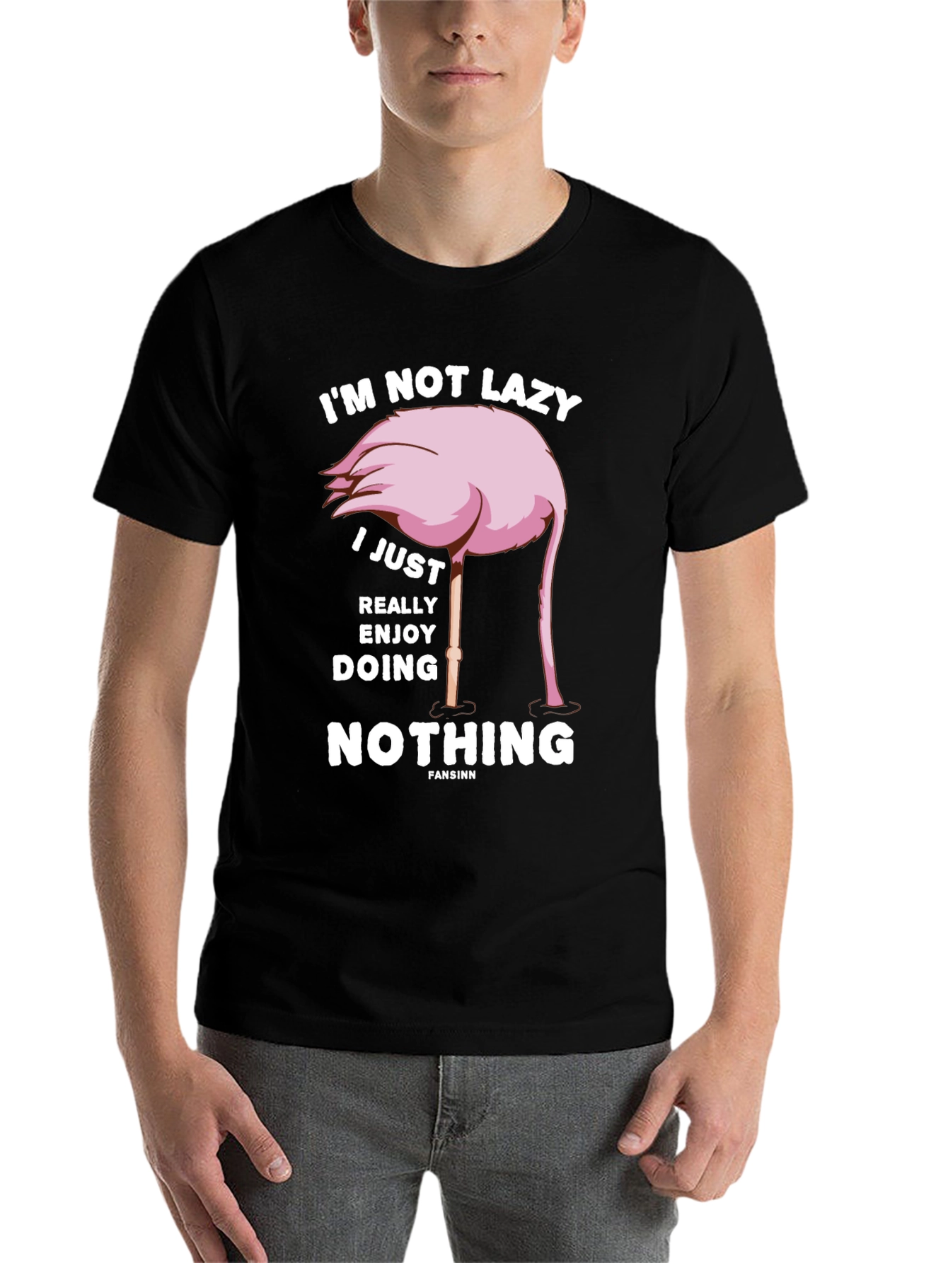 Black Funny Flamingo Lazy T-Shirt view 7