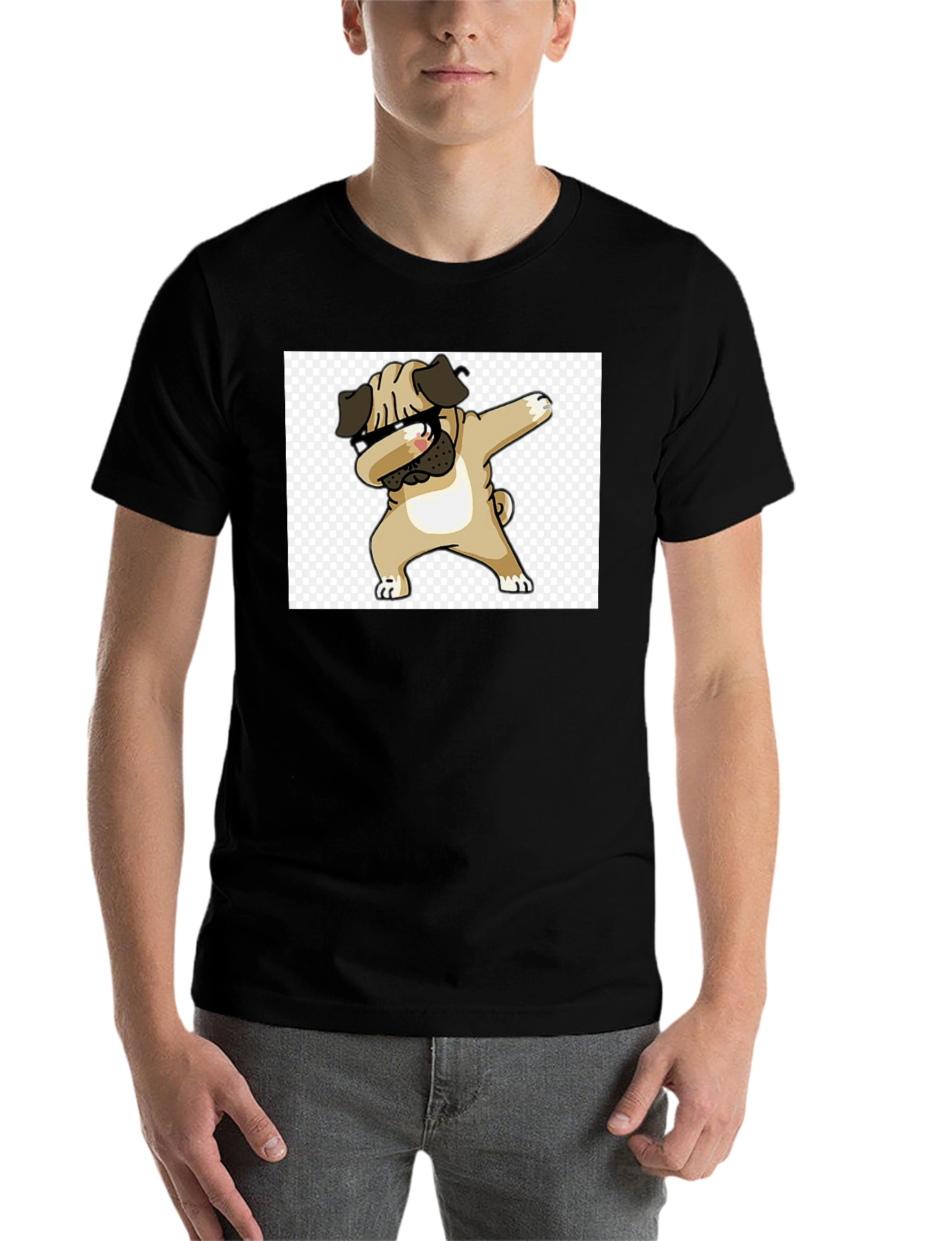 Black Dabbing Pug Black T-Shirt - Cool Novelty Tee view 7